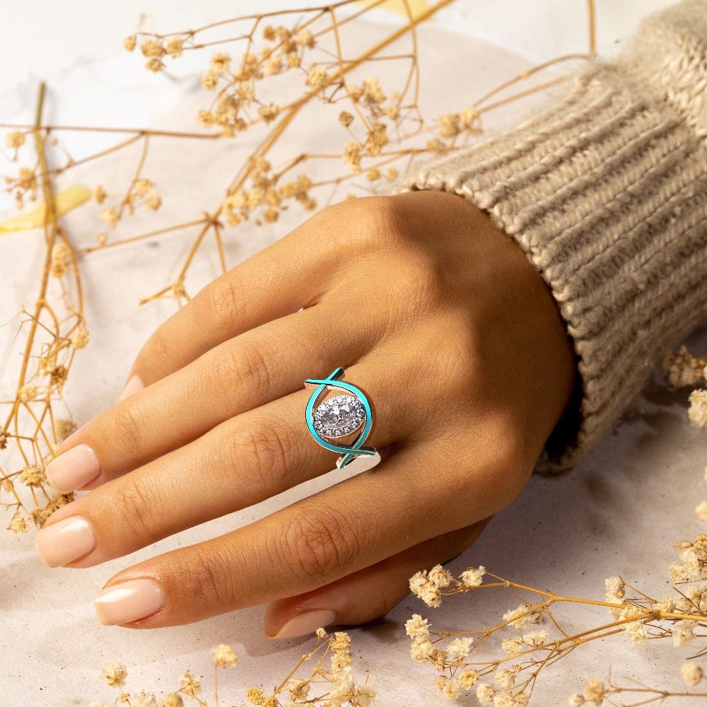 Turquoise Waves: Bague Diamant Taille Opale - Argent Sterling S925