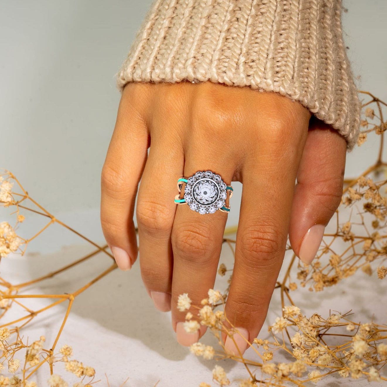 Ocean's Bloom: Bague Grappe de Diamants - Argent Sterling S925