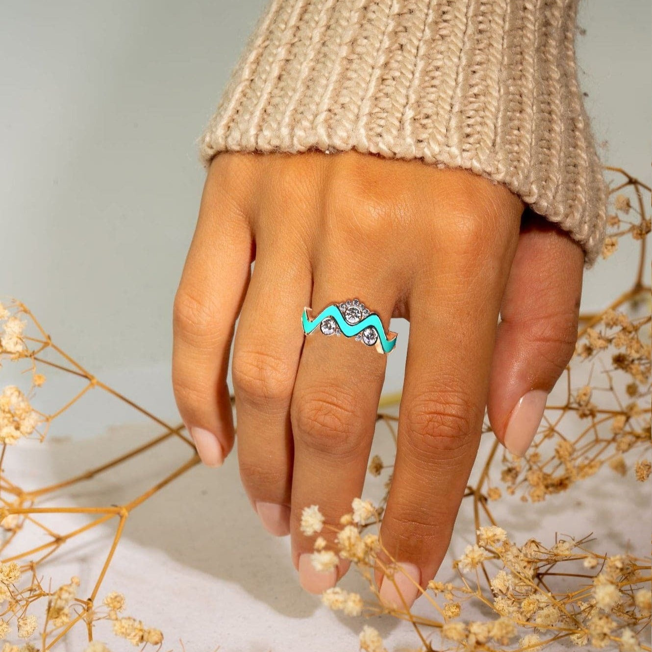 Ocean Peaks: Bague Vague Diamant Éthique - Argent Sterling 925