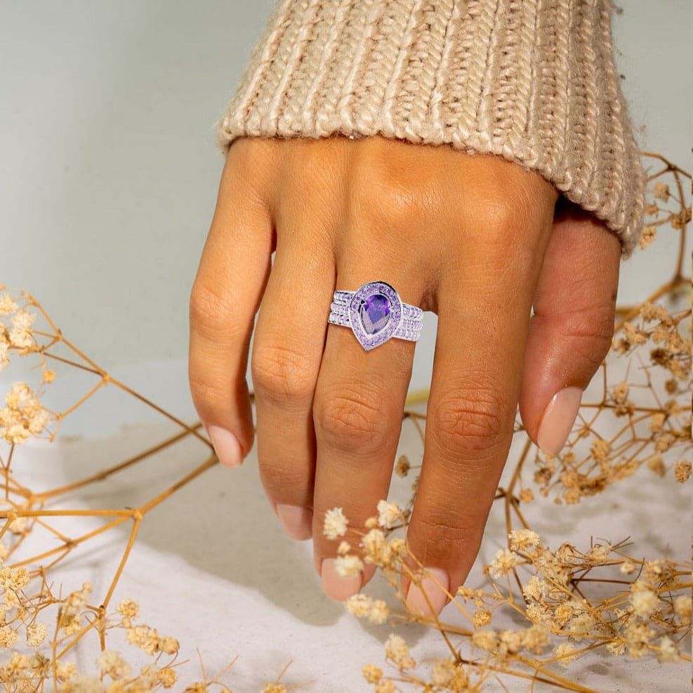 Violet Tear: Bague Améthyste Taille Poire - Argent Sterling S925