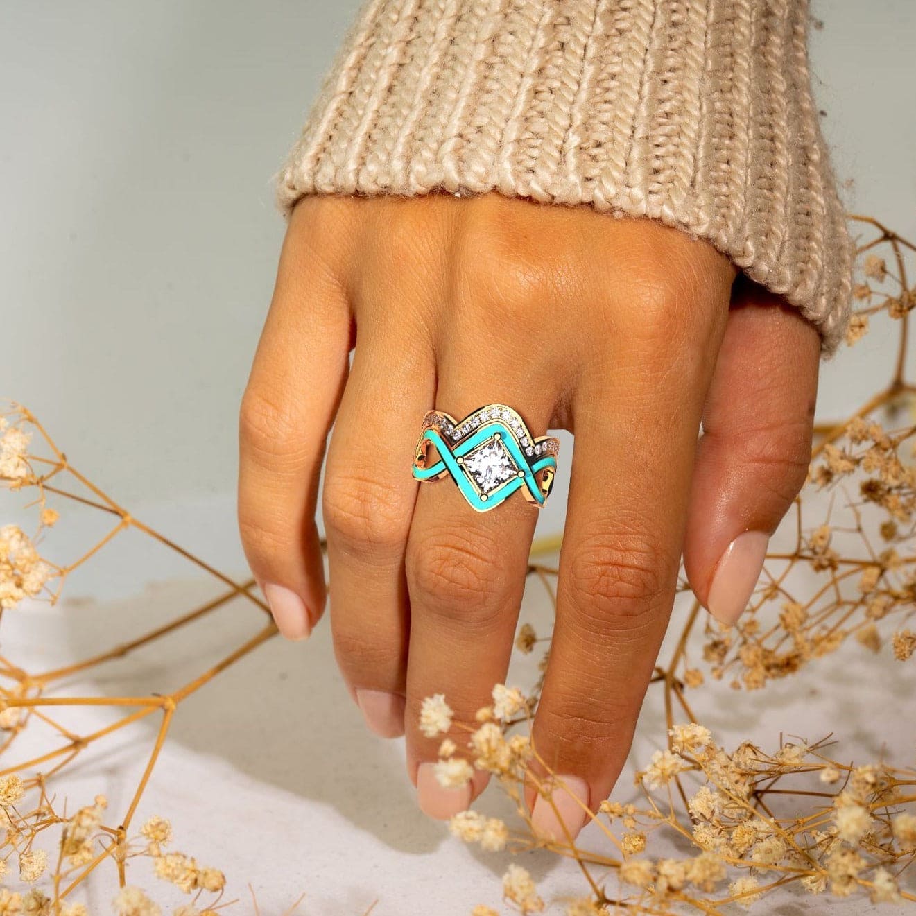 Ocean Wave: Turquoise Vermeil Or 18K, Ensemble de 2 Bagues