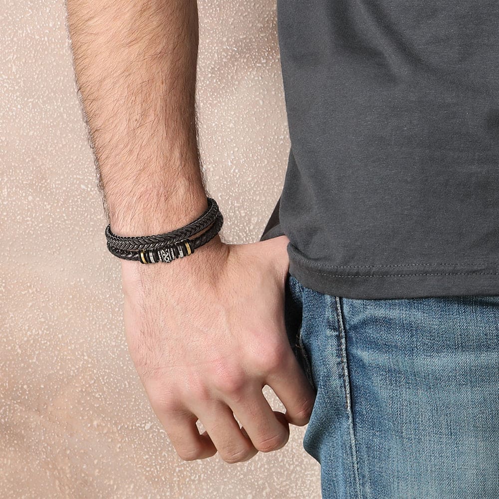 Doppelt geflochtenes Lederarmband „Love You Forever“ für Herren