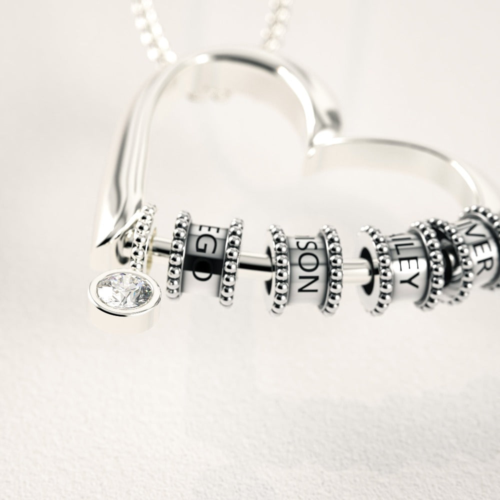 Collier Cœur avec Perles Gravées & Diamant