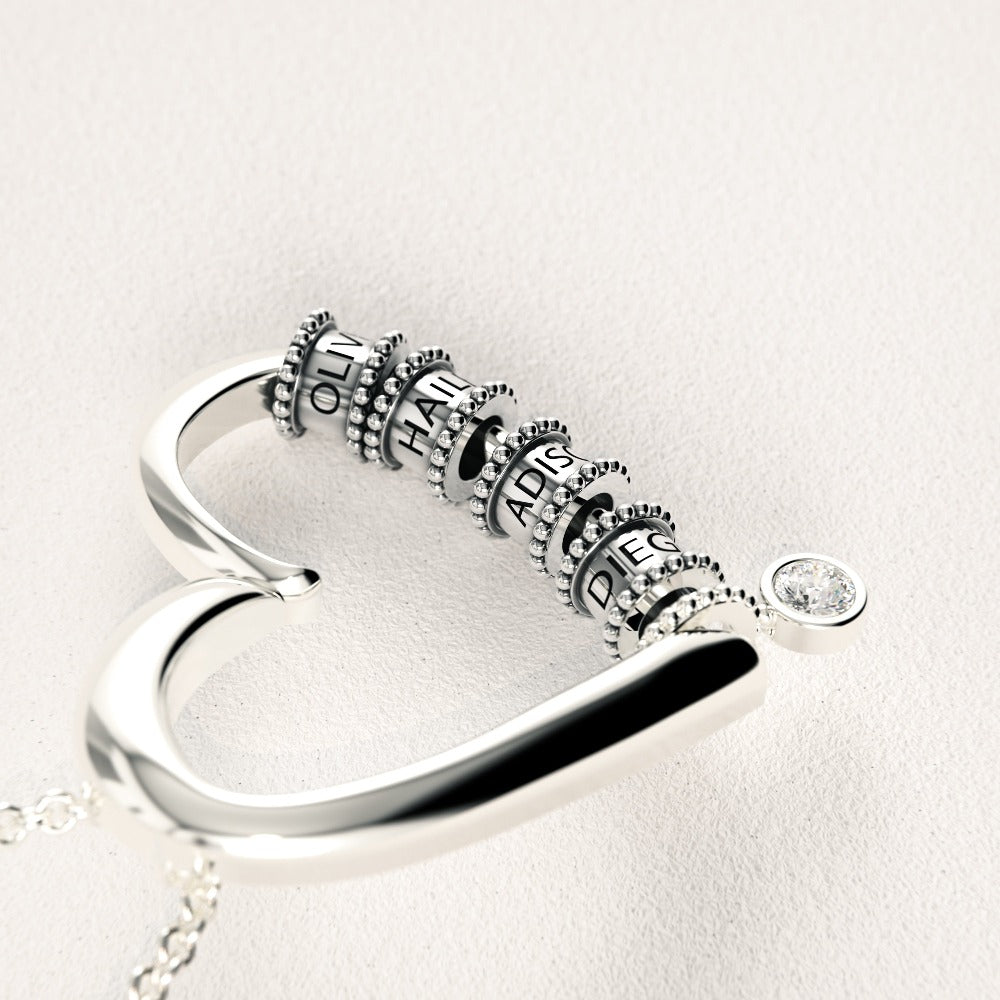 Collier Cœur avec Perles Gravées & Diamant