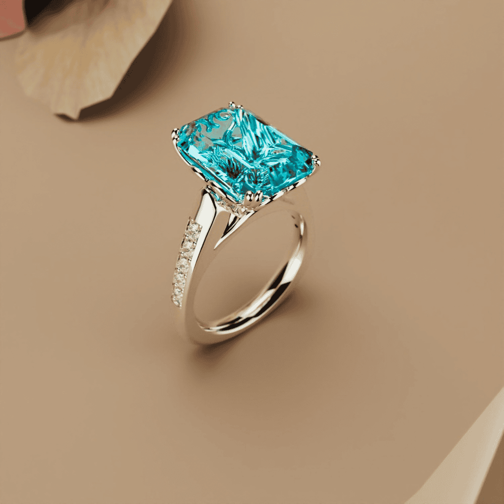 Aqua Dream: Bague Aigue-Marine Taille Émeraude - Argent Sterling S925
