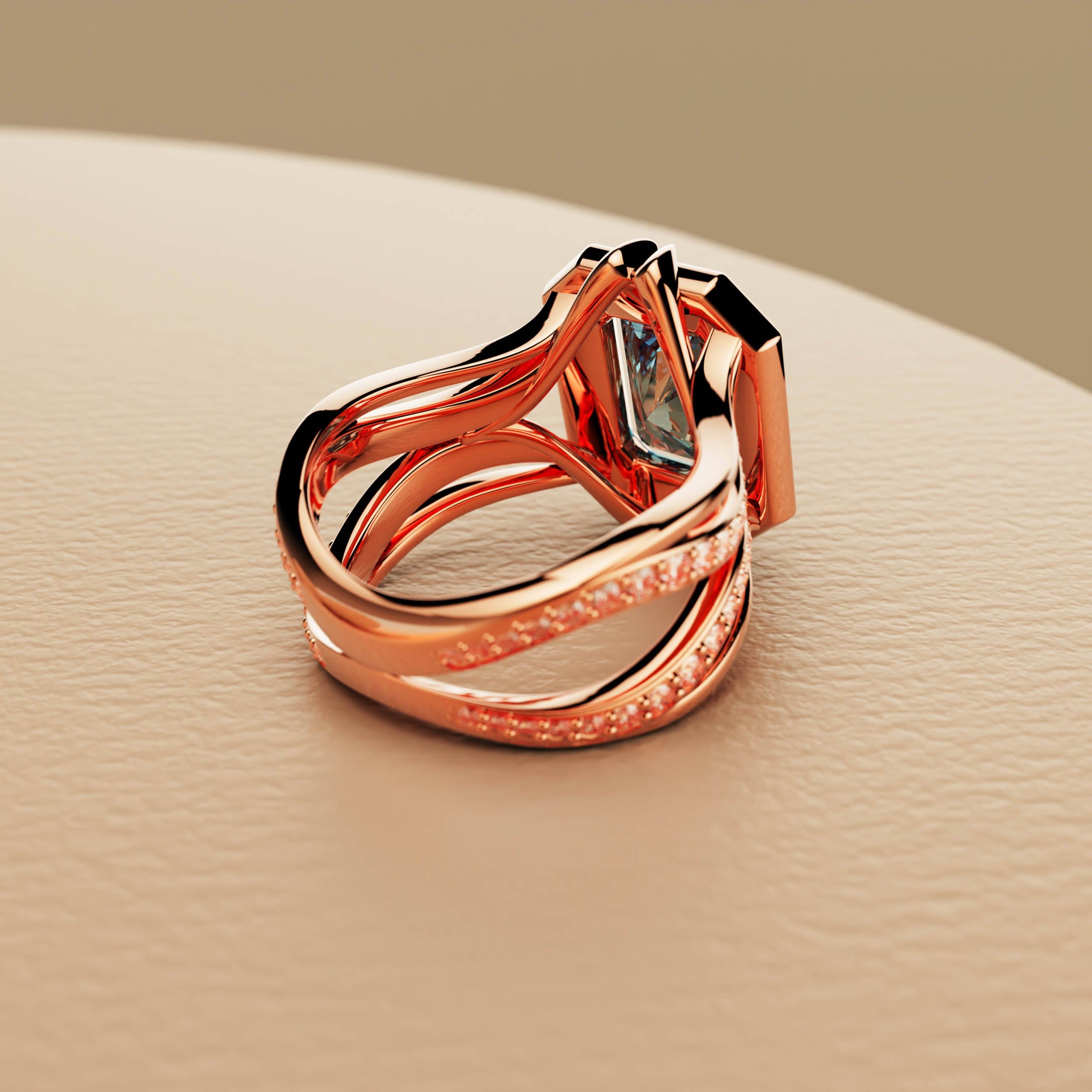Éclat Élyséen : Bague Diamant Taille Émeraude - Vermeil Or Rose 18K