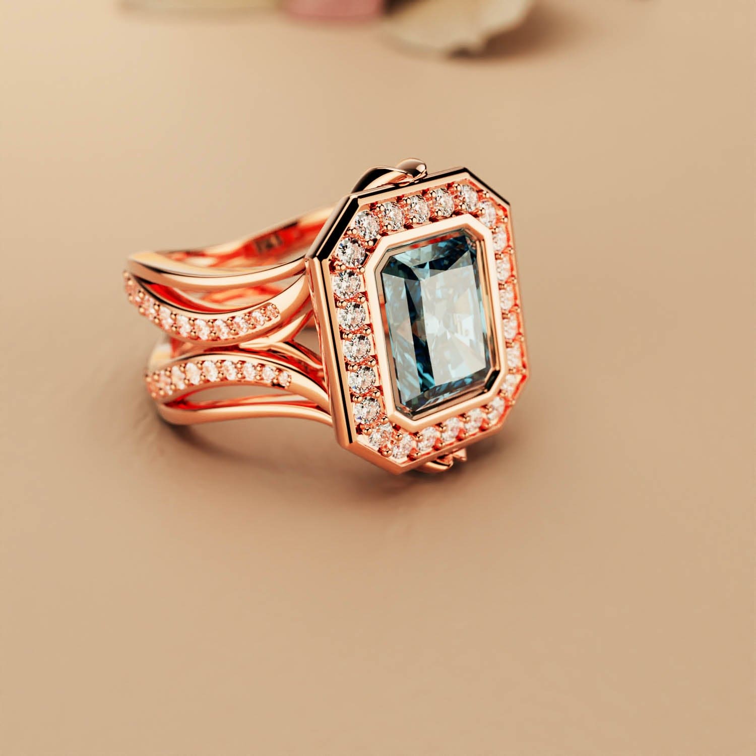 Éclat Élyséen : Bague Diamant Taille Émeraude - Vermeil Or Rose 18K