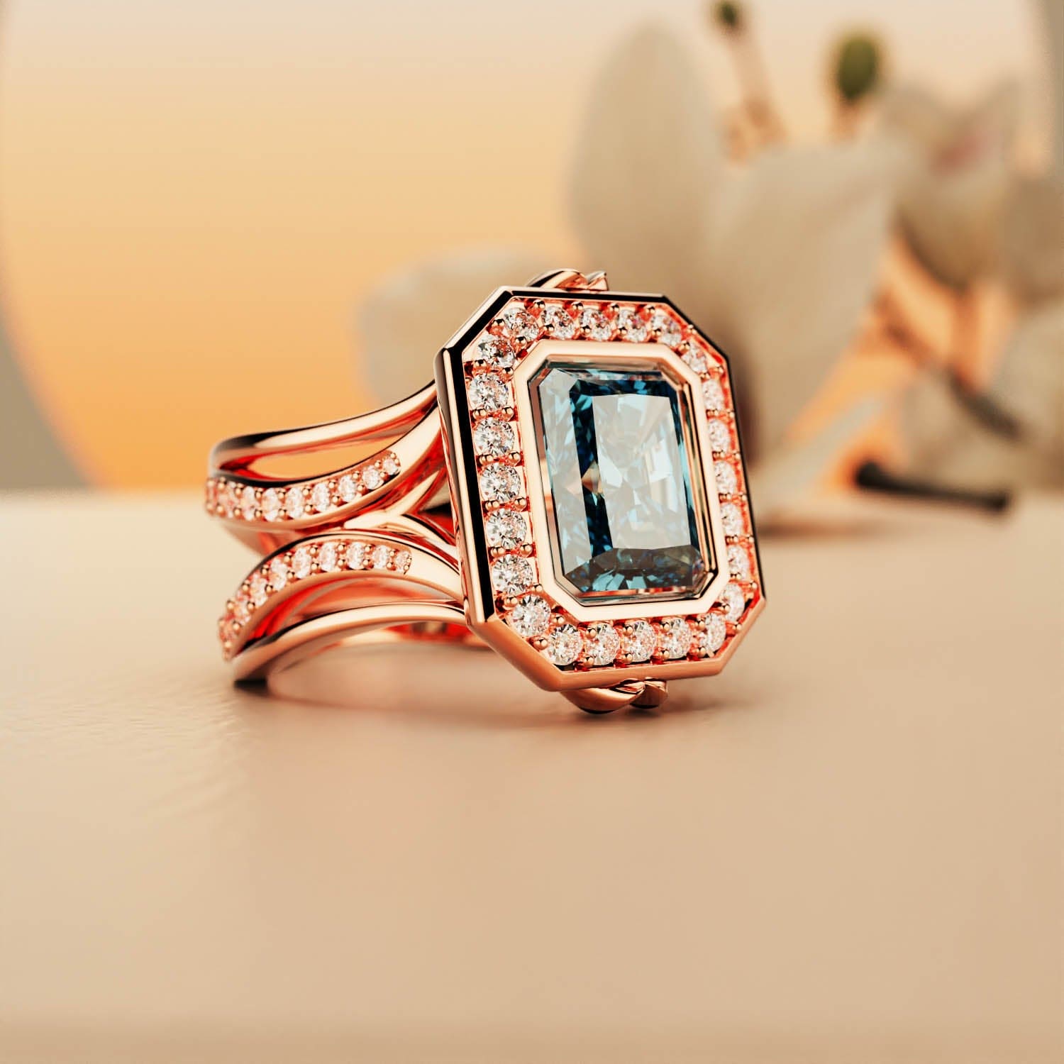 Éclat Élyséen : Bague Diamant Taille Émeraude - Vermeil Or Rose 18K