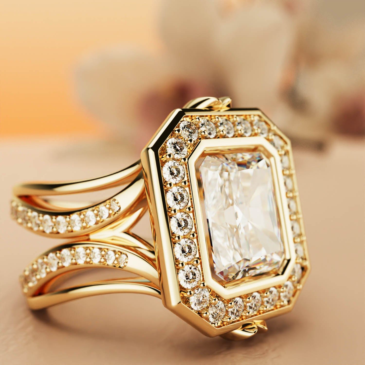 Éclat Élyséen : Bague Diamant Taille Émeraude - Vermeil Or 18K