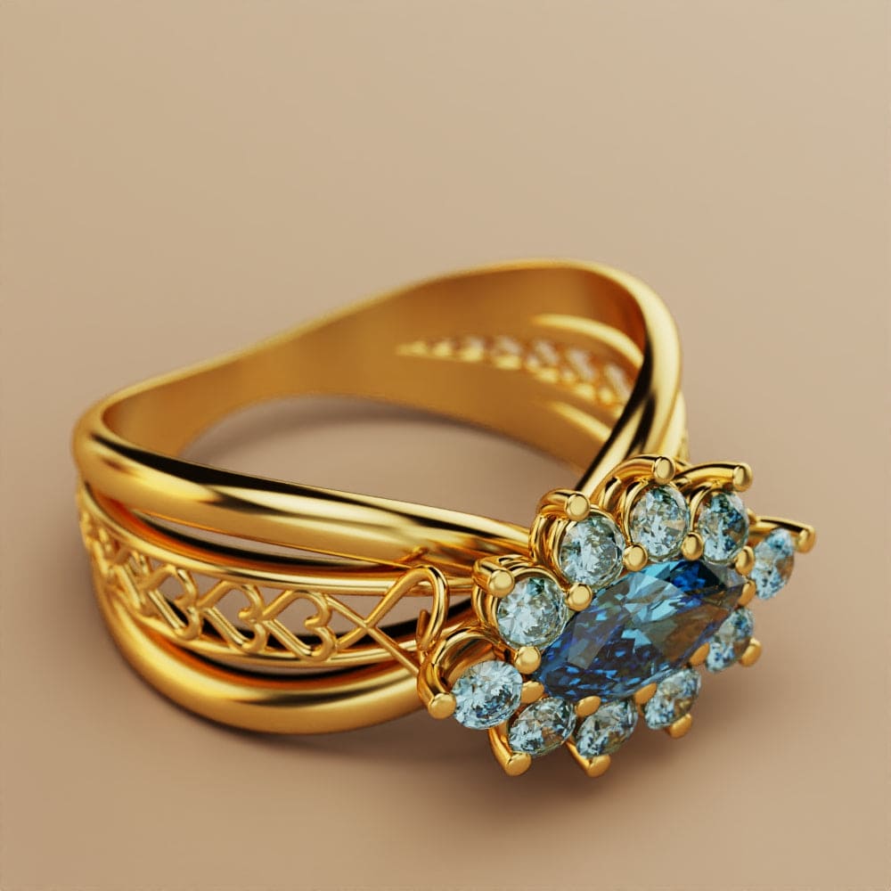 Marquise Éclat: Bague Grappe de Gemmes - Vermeil Or 18K