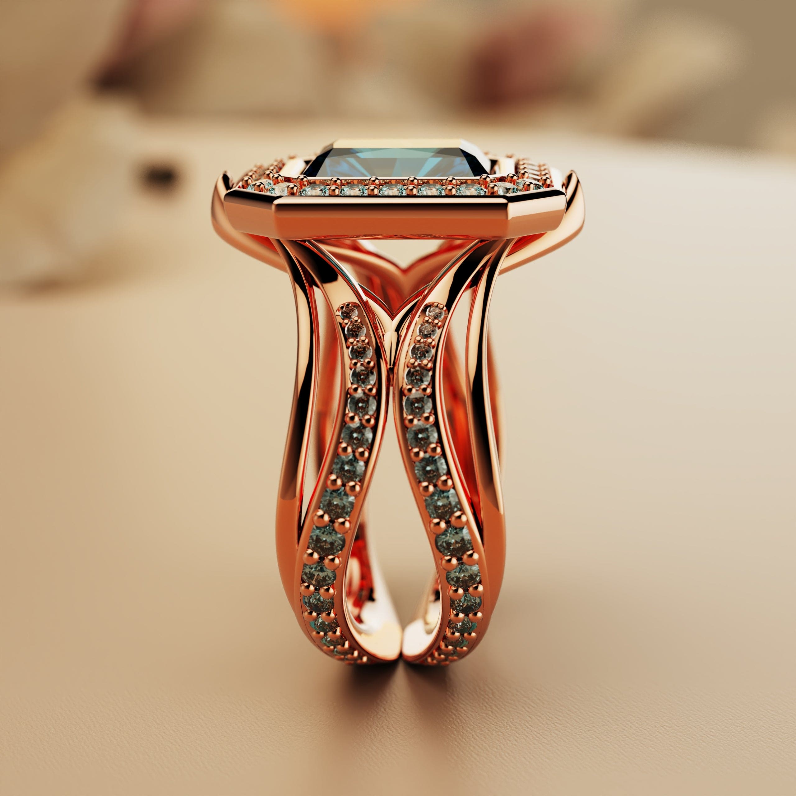 Éclat Élyséen : Bague Diamant Taille Émeraude - Vermeil Or Rose 18K