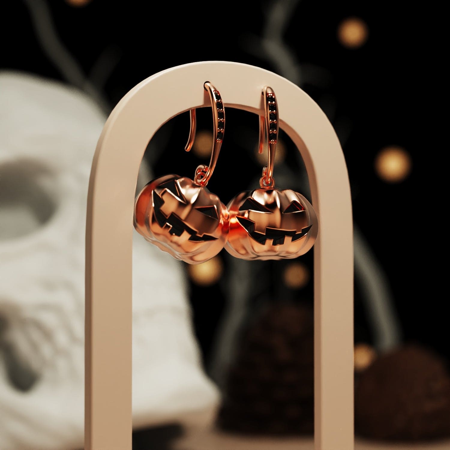 Boucles d'oreilles citrouille Halloween Éclat Minuit avec diamants éthiques