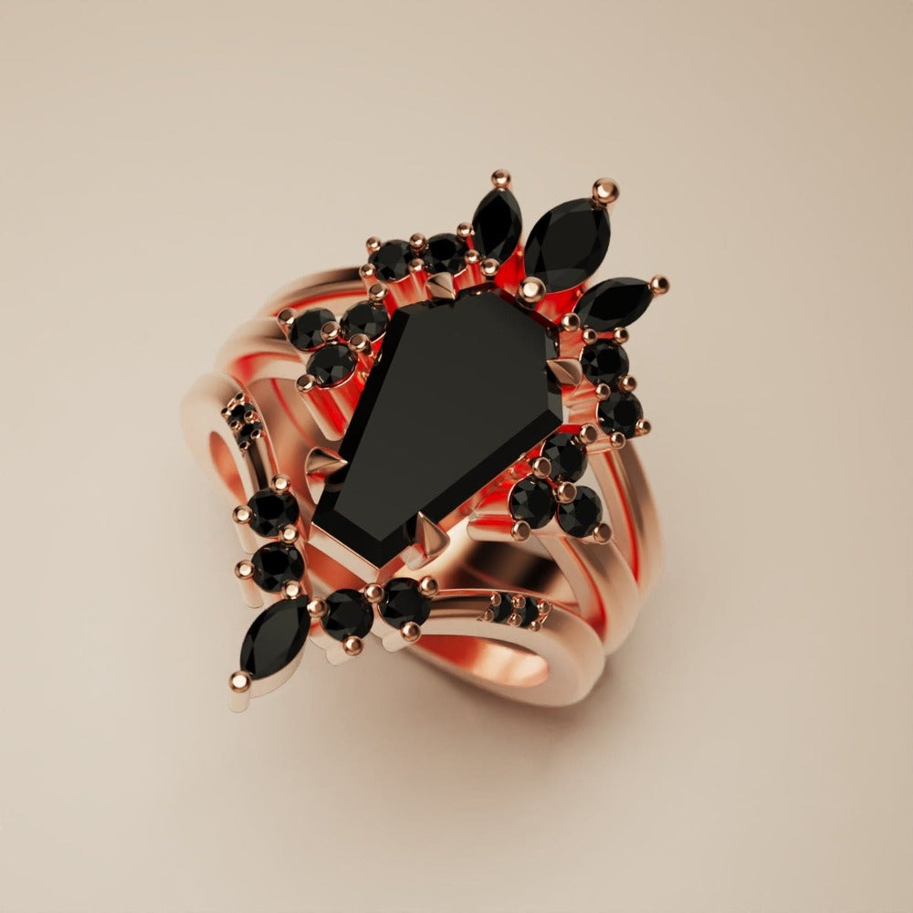 Twilight Mistress - Bague Gothique Élégance avec Diamants Noirs Éthiques