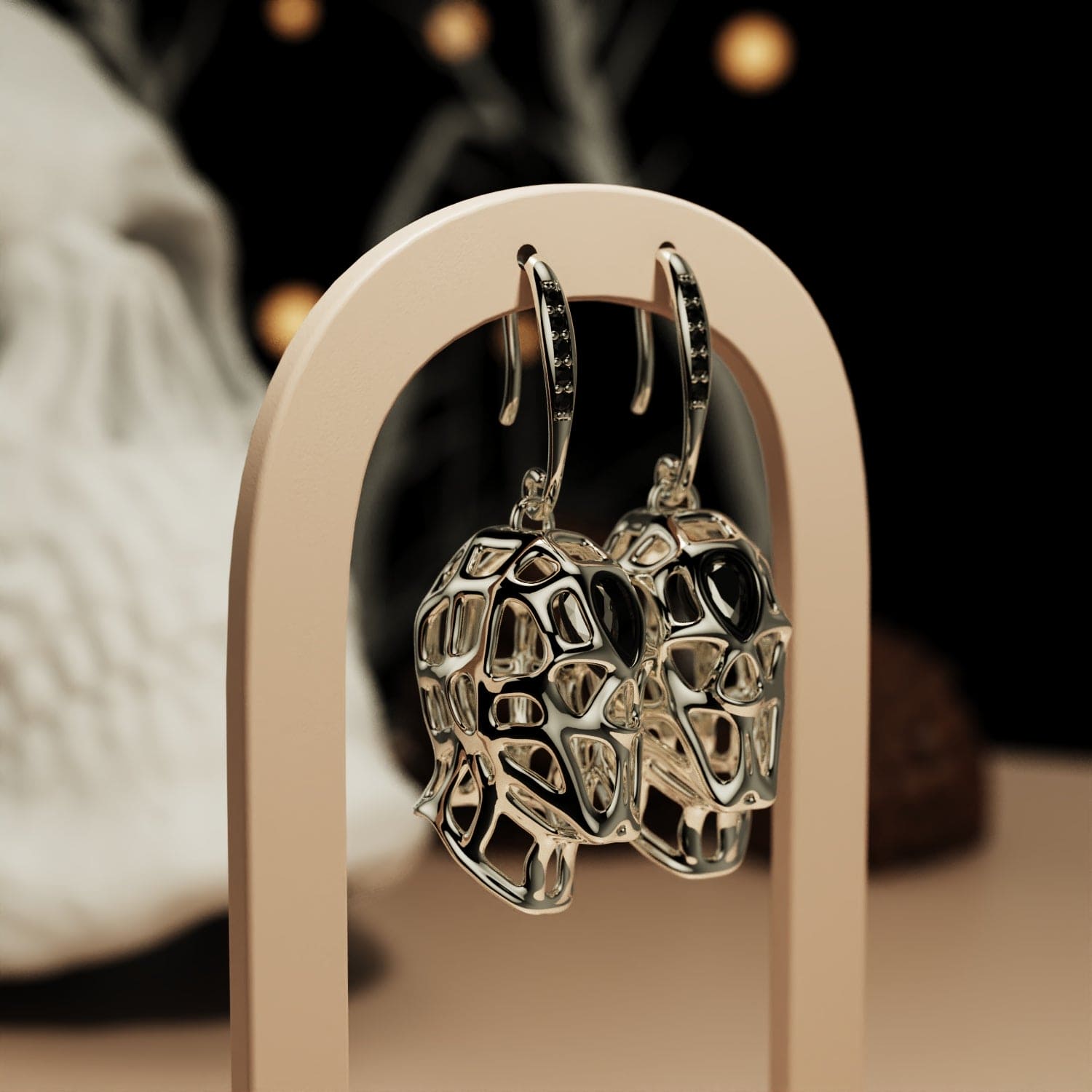 Nocturnal Purity - Boucles d'oreilles Halloween Crâne Diamants Éthiques - 1 Paire