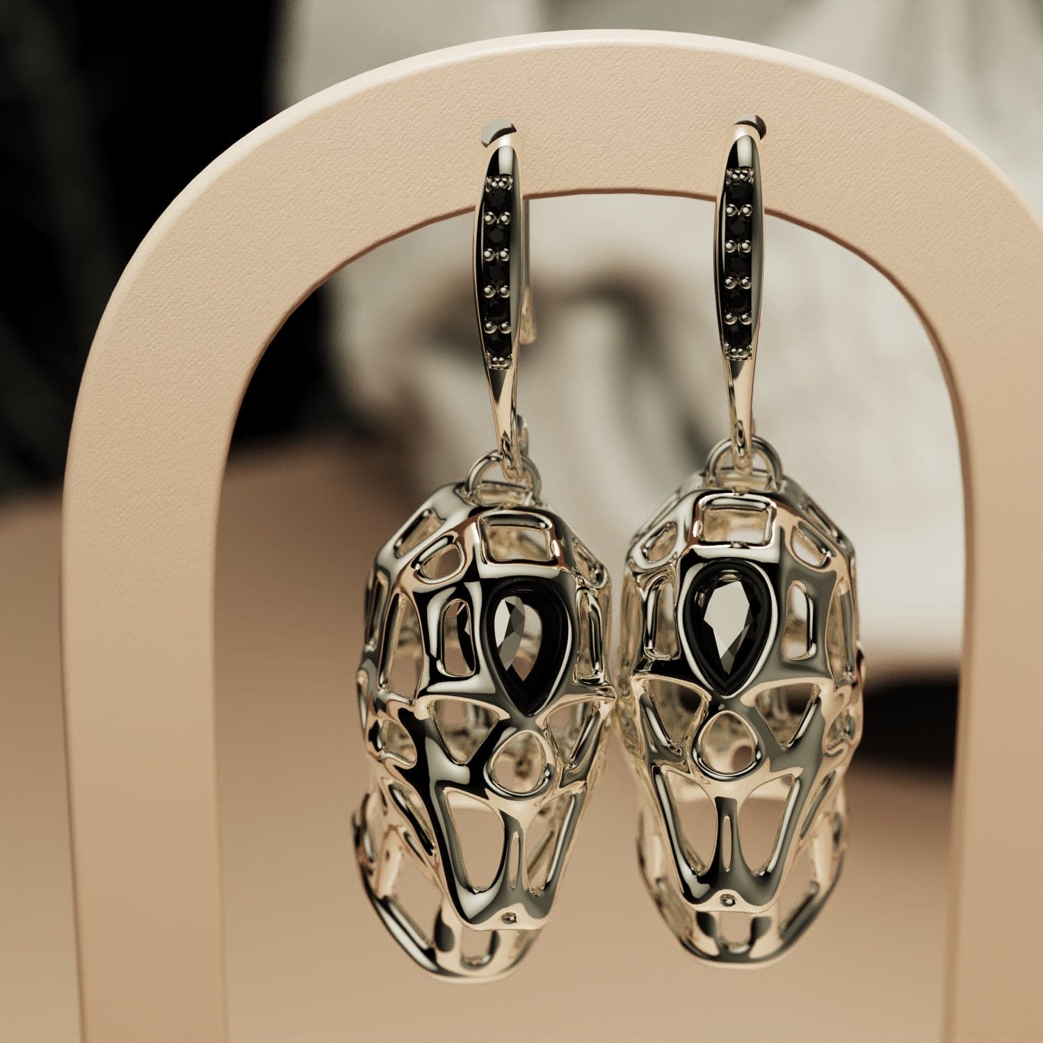 Nocturnal Purity - Boucles d'oreilles Halloween Crâne Diamants Éthiques - 1 Paire