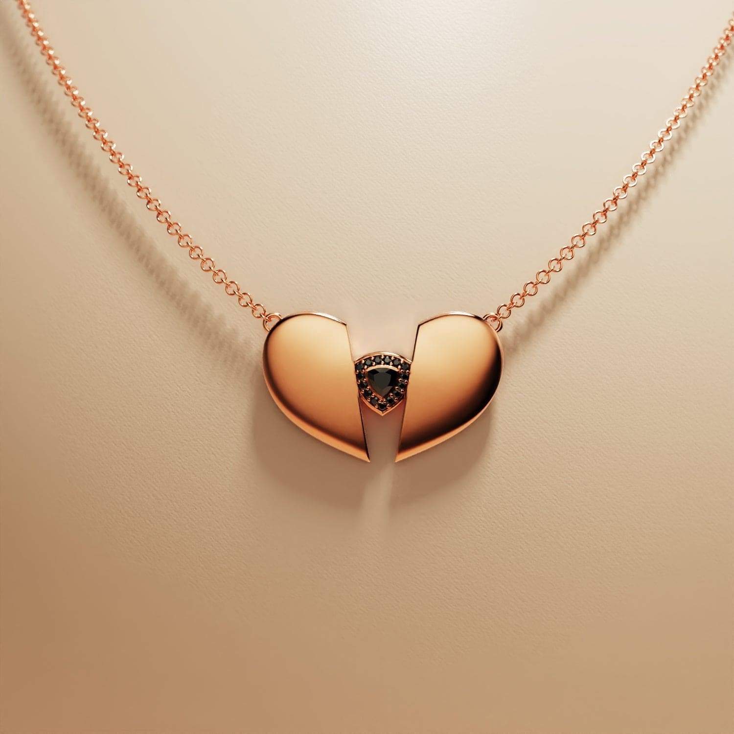 Collier Cœur Trinity Diamant Noir Ange Déchu - Larme de Minuit