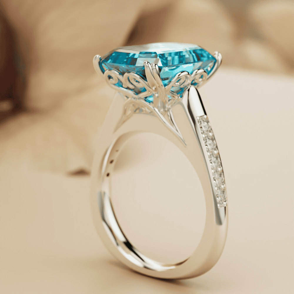 Aqua Dream: Bague Aigue-Marine Taille Émeraude - Argent Sterling S925