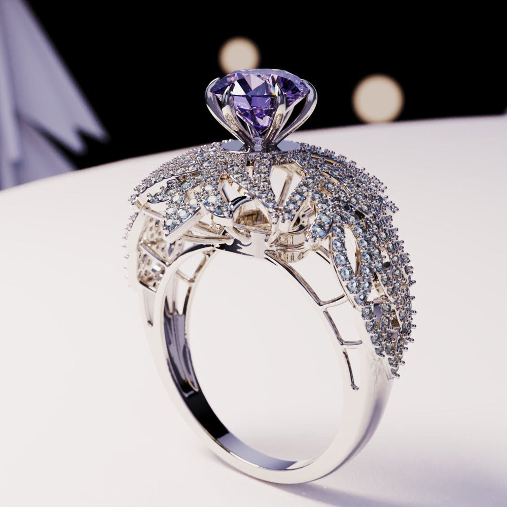 Amethyst Essence: Round-Cut Amethyst Ring - S925 Sterling Silver