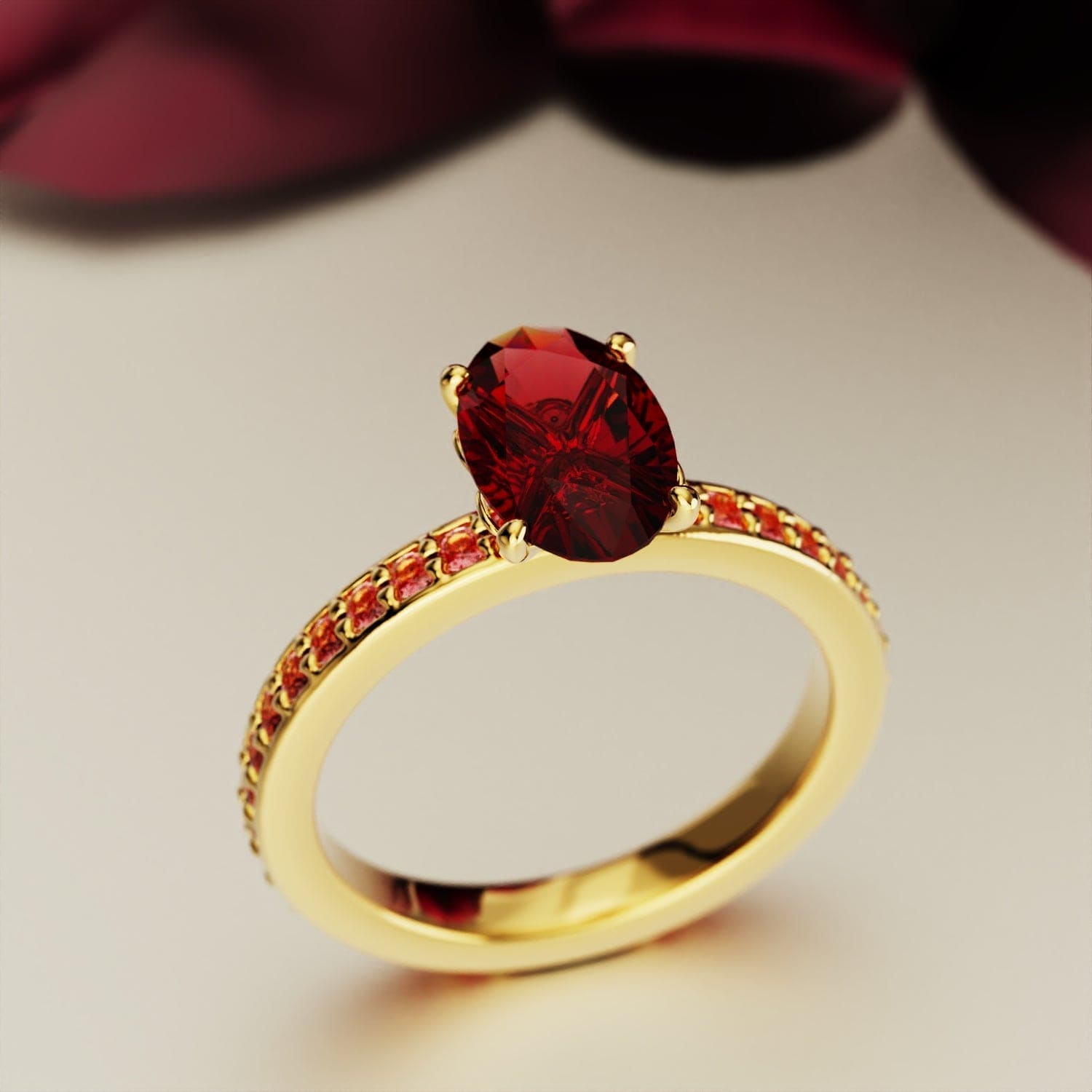 Élégance Pourpre : Bague Éternité Ovale - Vermeil Or 18K