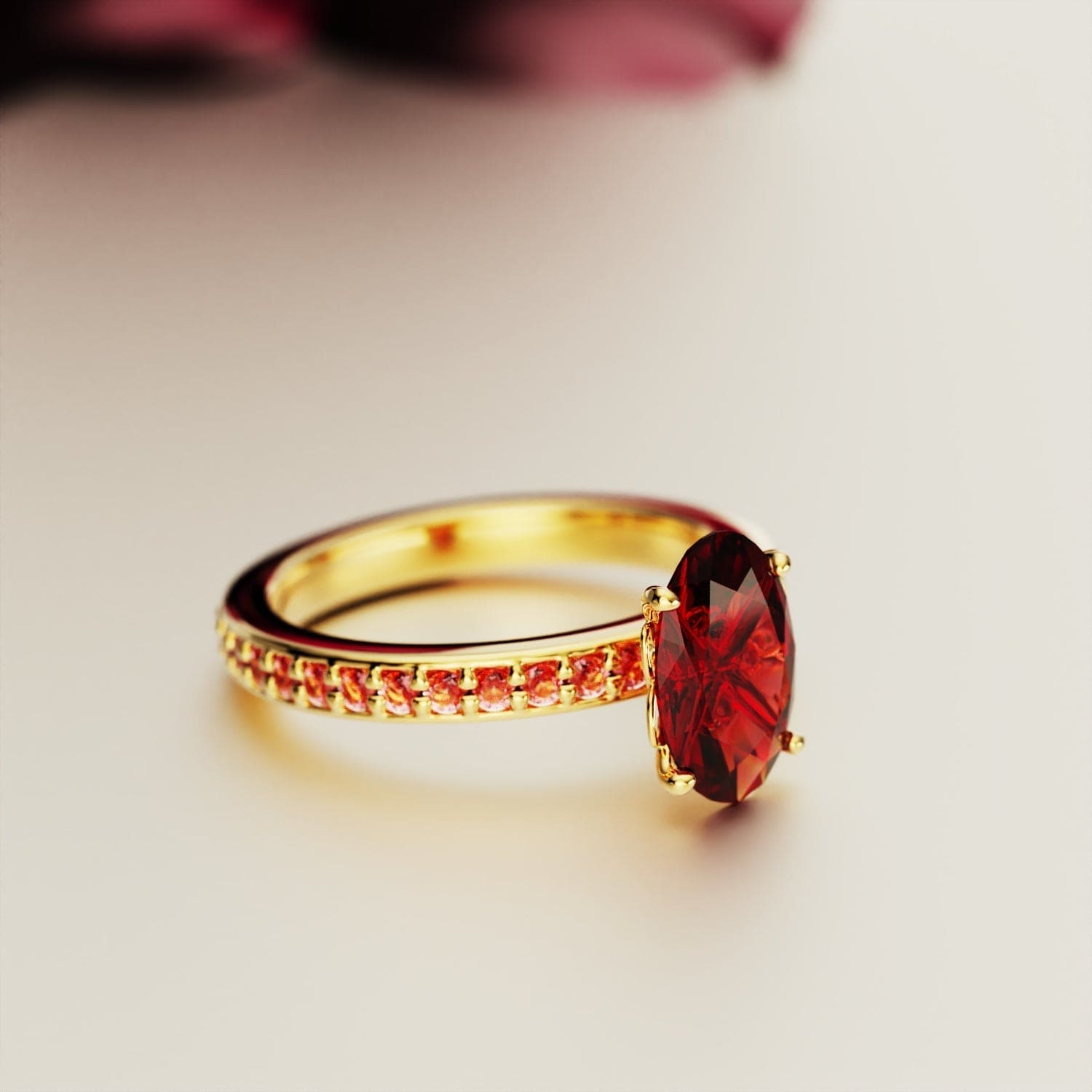Élégance Pourpre : Bague Éternité Ovale - Vermeil Or 18K