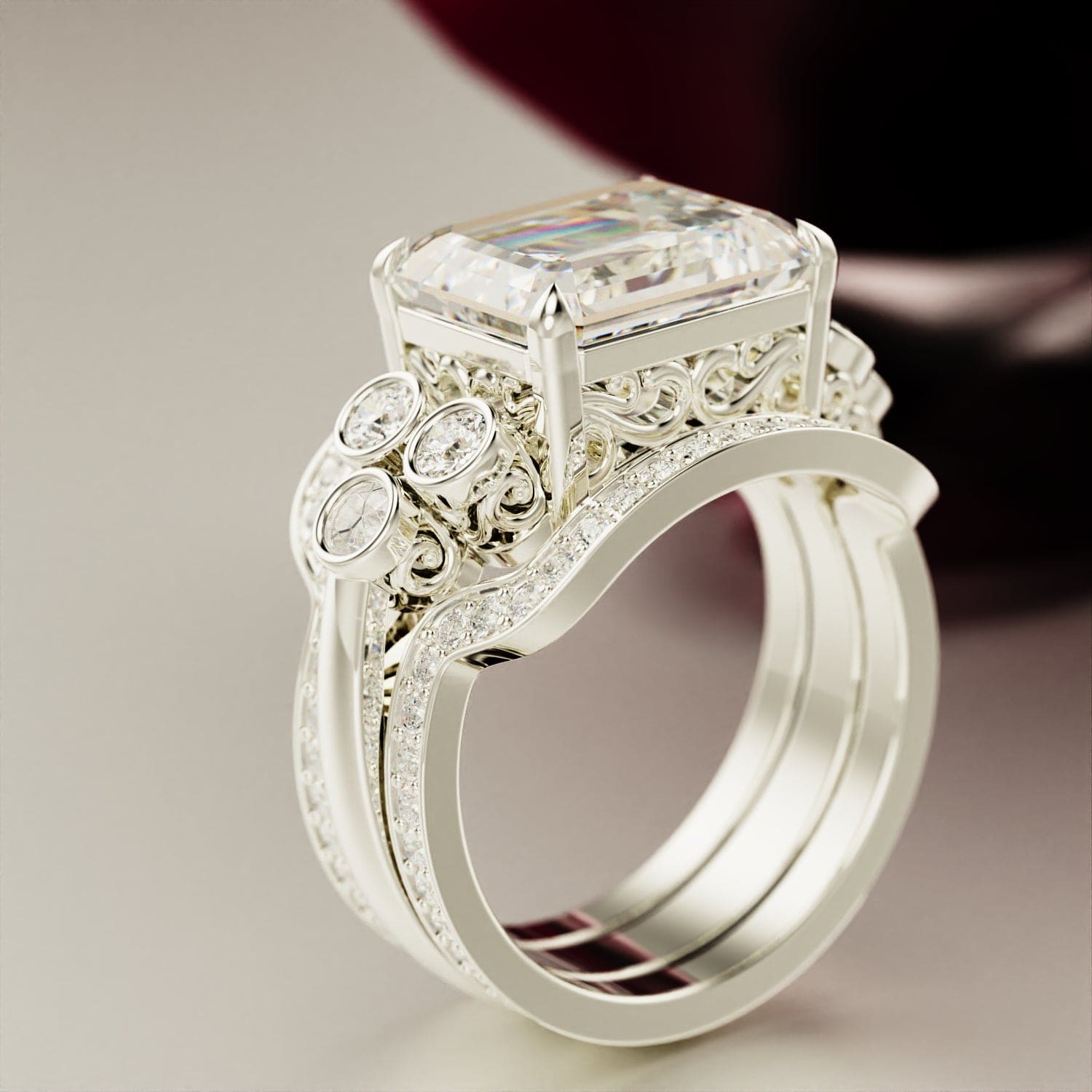 Amour Éternel : Ensemble Bague Diamant Taille Émeraude - Argent Sterling S925