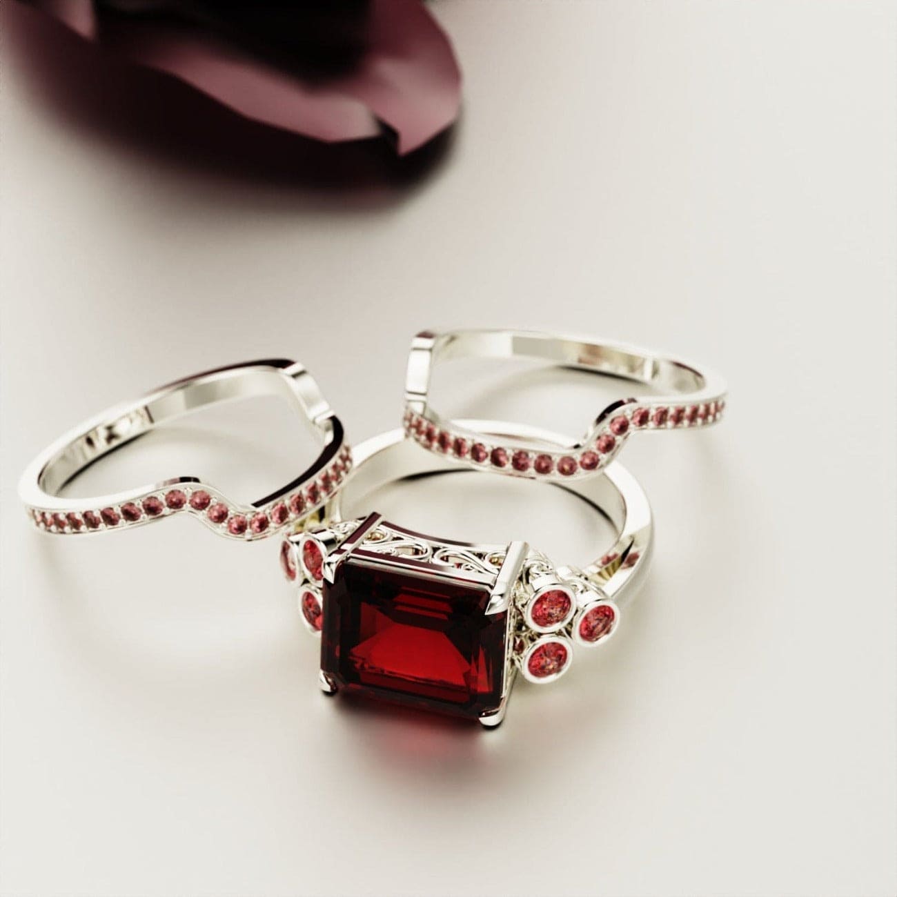 Amour Pourpre : Bague Rubis Taille Émeraude - Argent Sterling S925