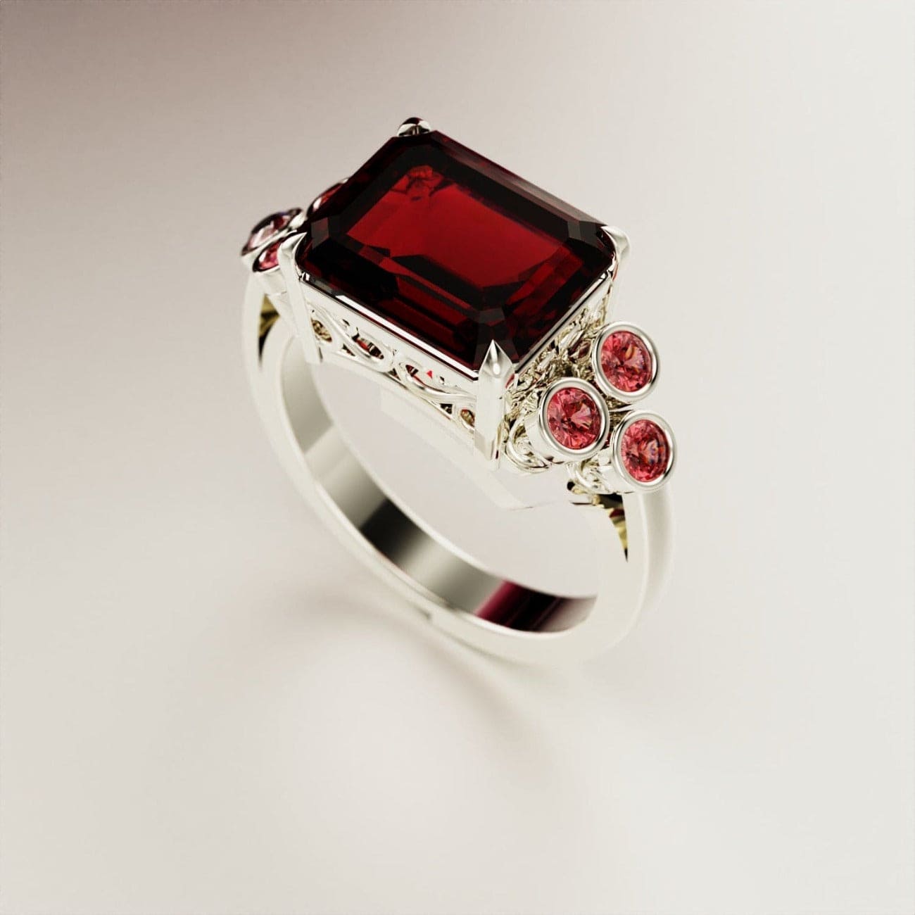 Amour Pourpre : Bague Rubis Taille Émeraude - Argent Sterling S925
