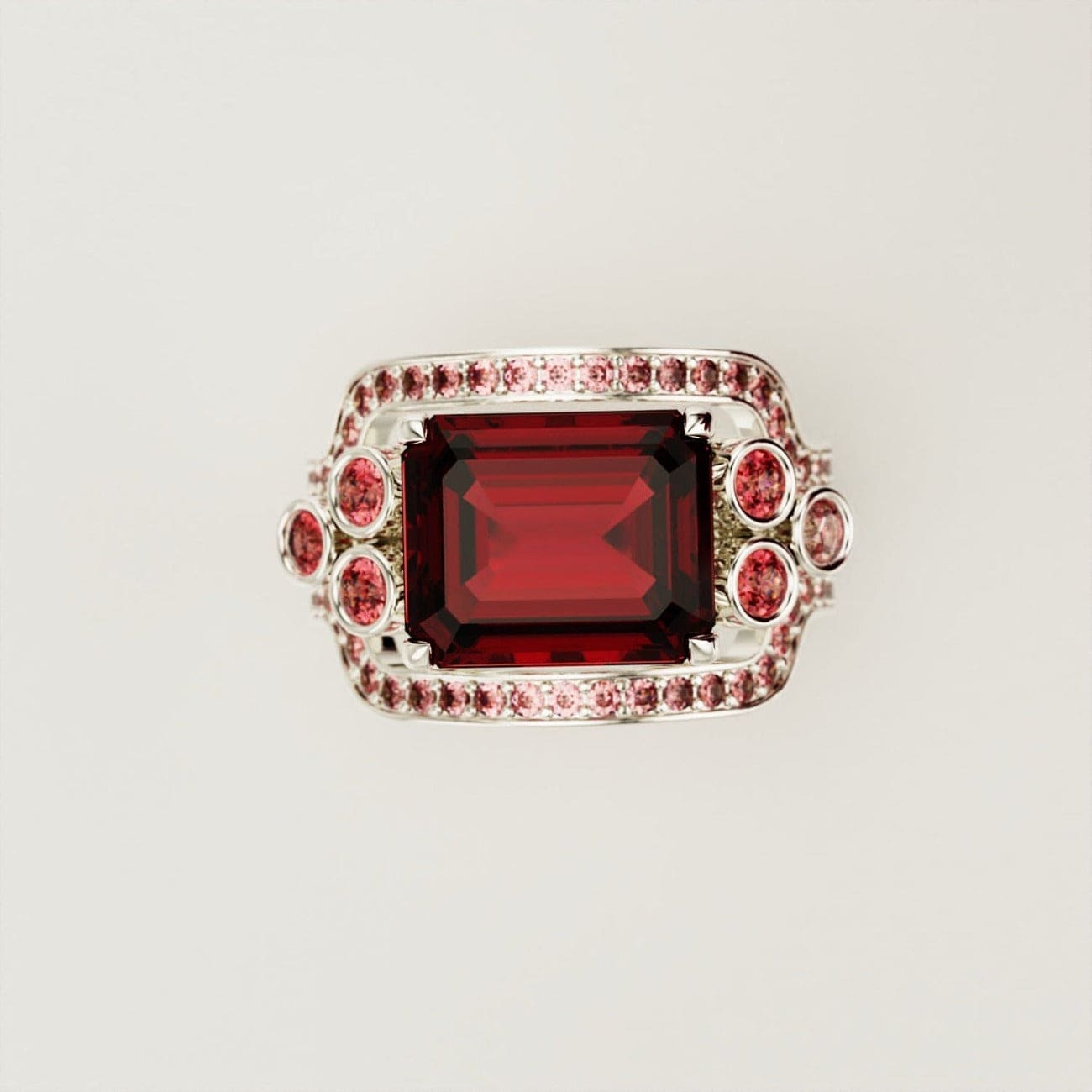 Amour Pourpre : Bague Rubis Taille Émeraude - Argent Sterling S925