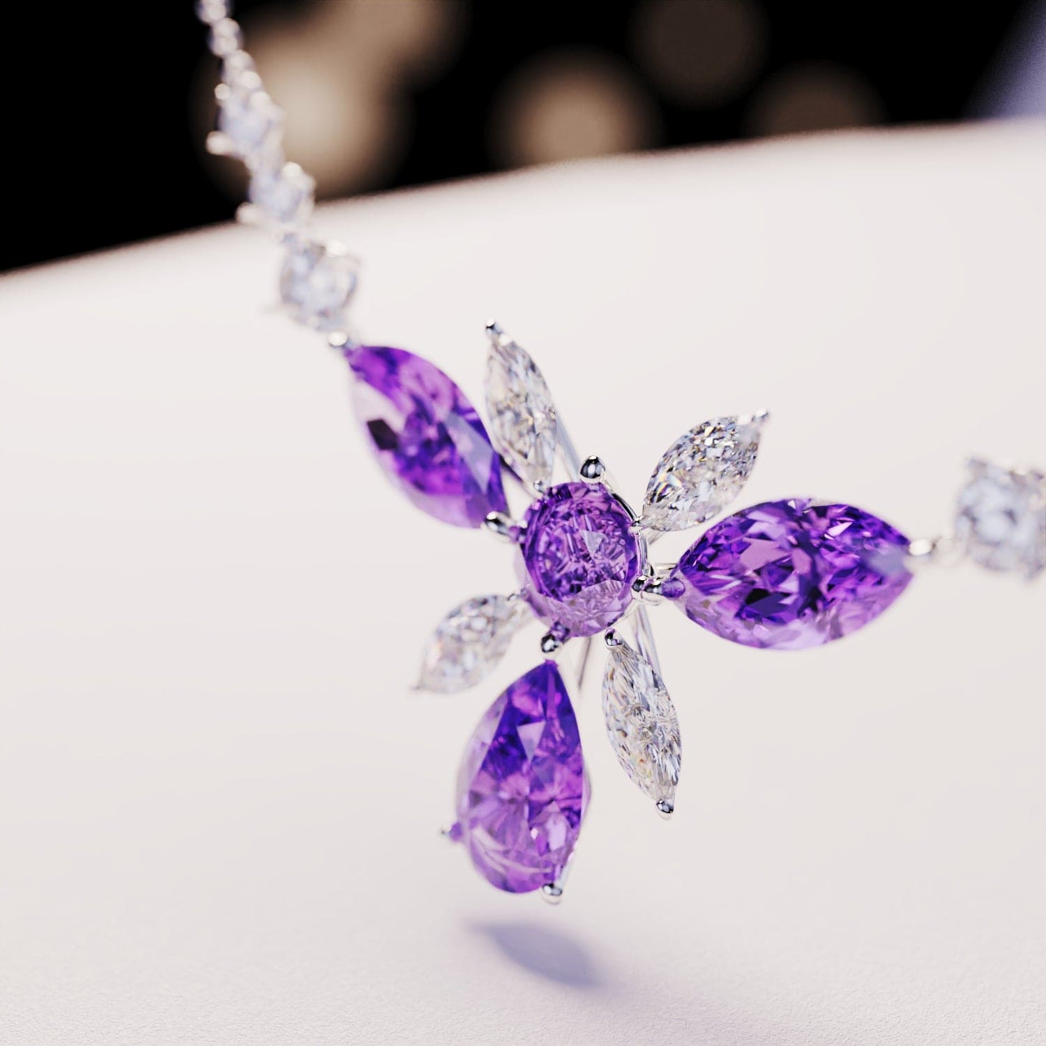 Blossom : Collier Floral Taille Brillant - Argent Sterling S925