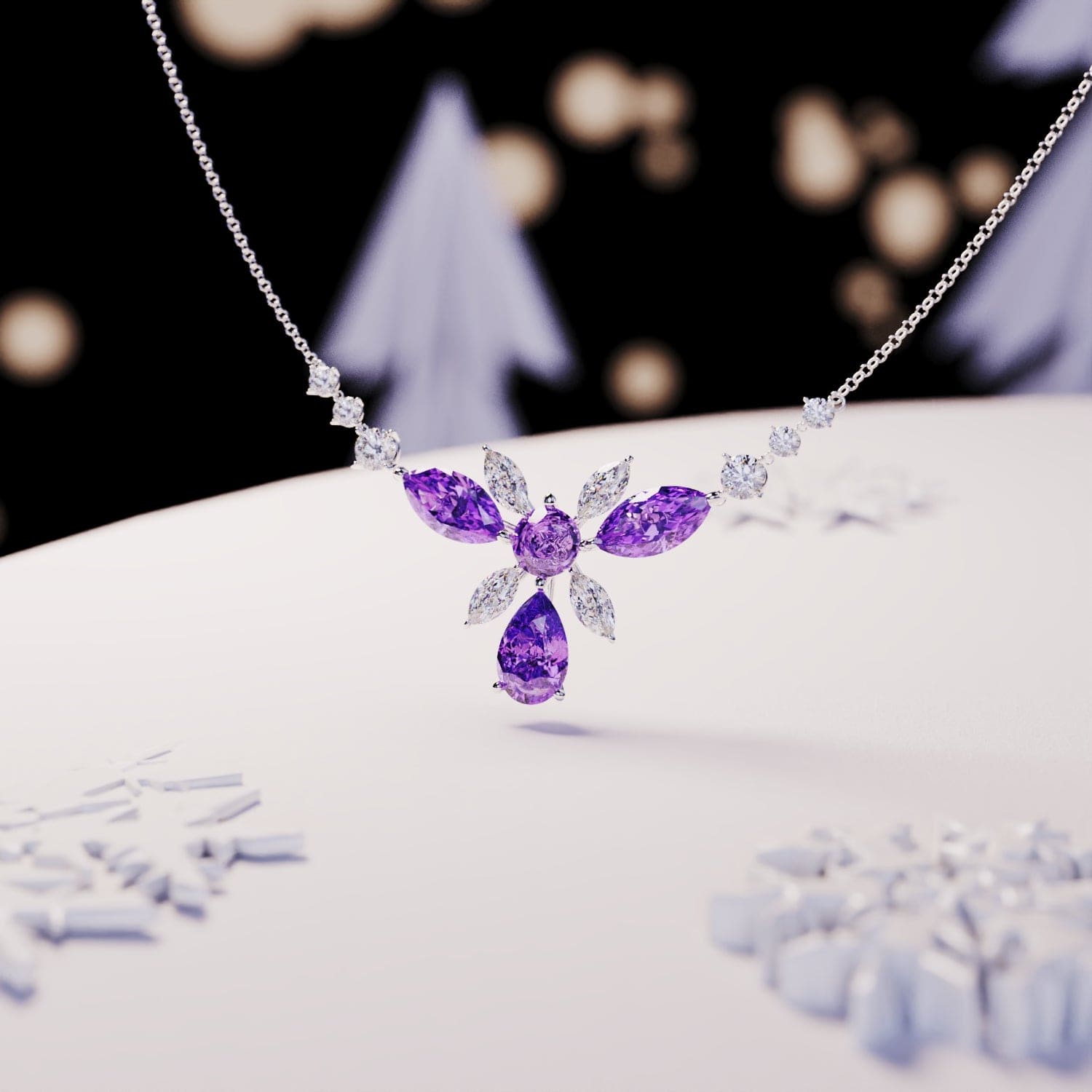 Blossom : Collier Floral Taille Brillant - Argent Sterling S925