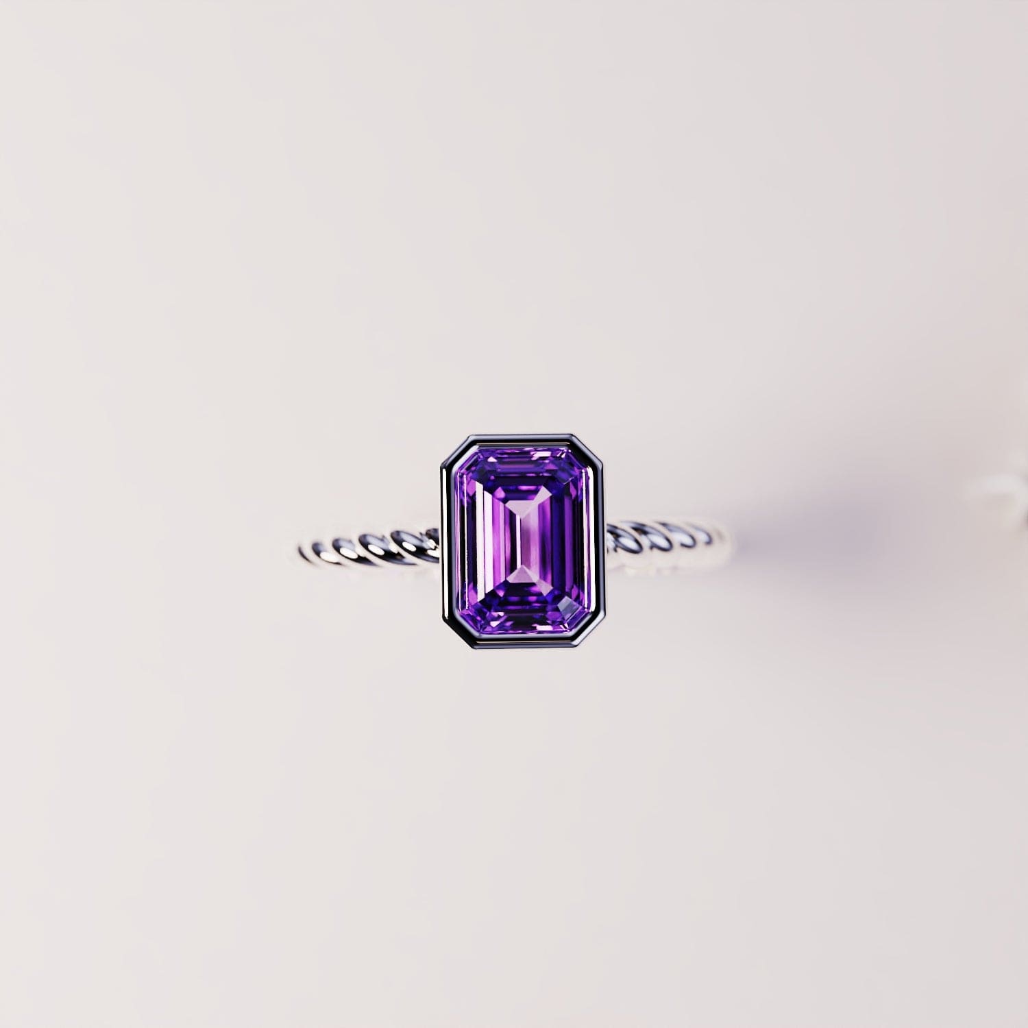 Le Solitaire : Bague Améthyste Taille Émeraude - Argent Sterling S925