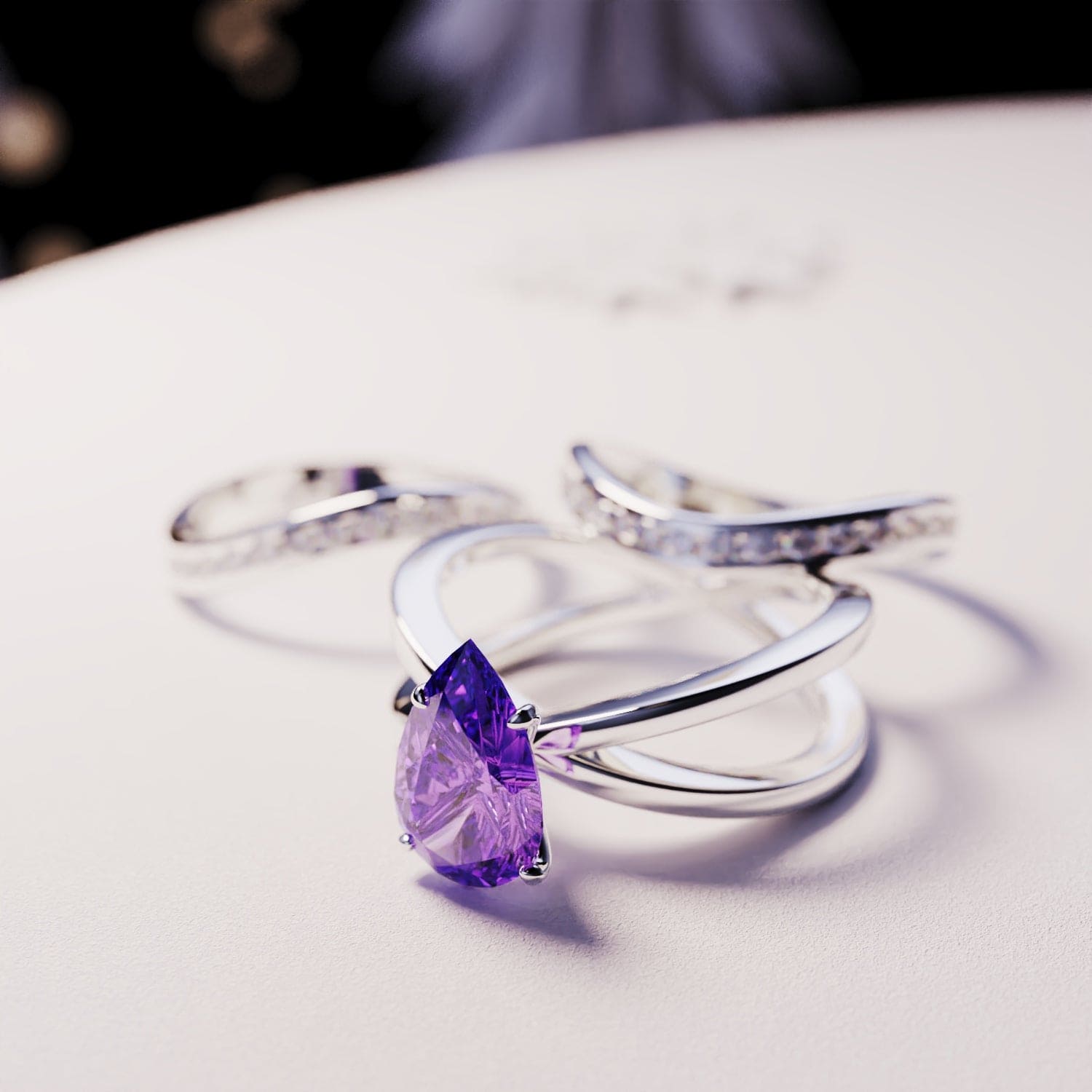 La Mariée : Ensemble Triple 3-en-1 Bague Améthyste - Argent Sterling S925