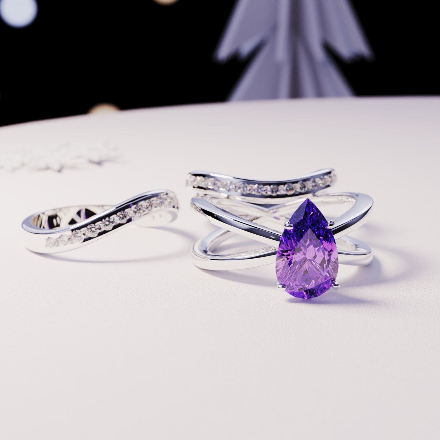 The Bride: Triple 3-In-1 Set Amethyst Ring - S925 Sterling Silver