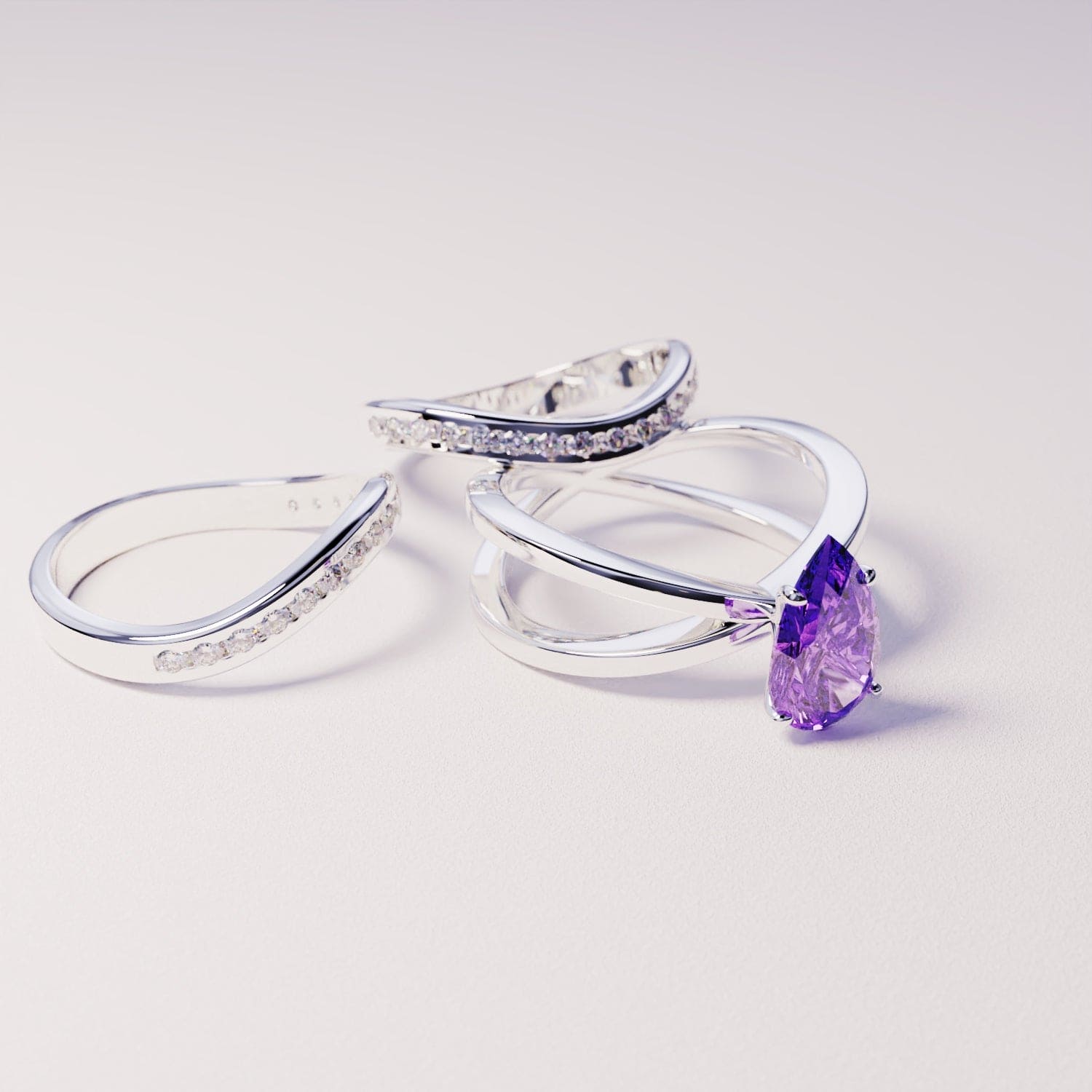 La Mariée : Ensemble Triple 3-en-1 Bague Améthyste - Argent Sterling S925