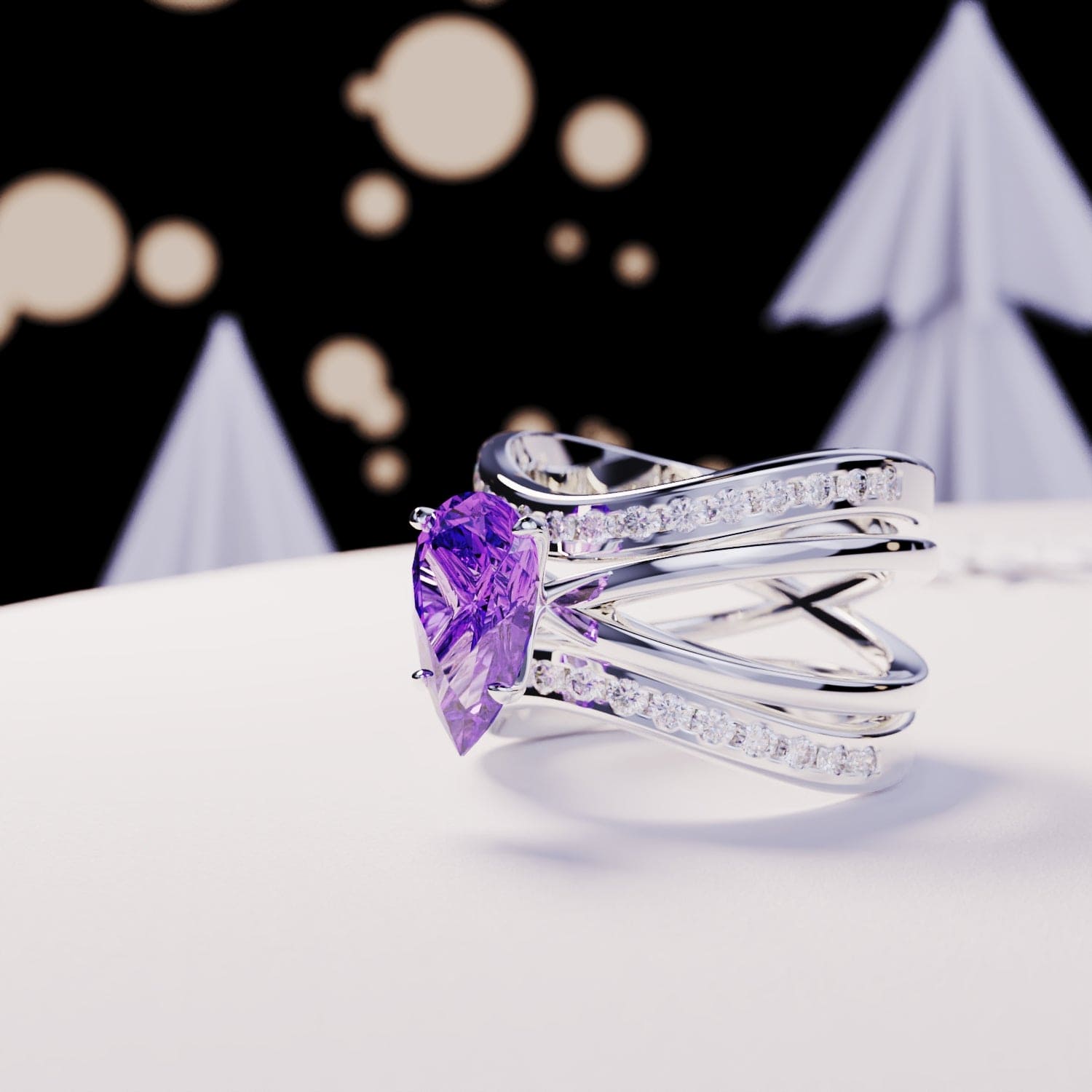 La Mariée : Ensemble Triple 3-en-1 Bague Améthyste - Argent Sterling S925