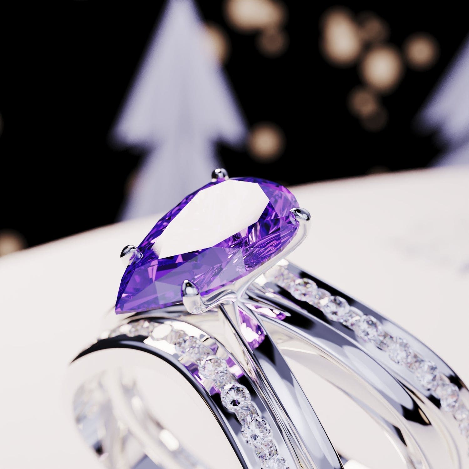 La Mariée : Ensemble Triple 3-en-1 Bague Améthyste - Argent Sterling S925