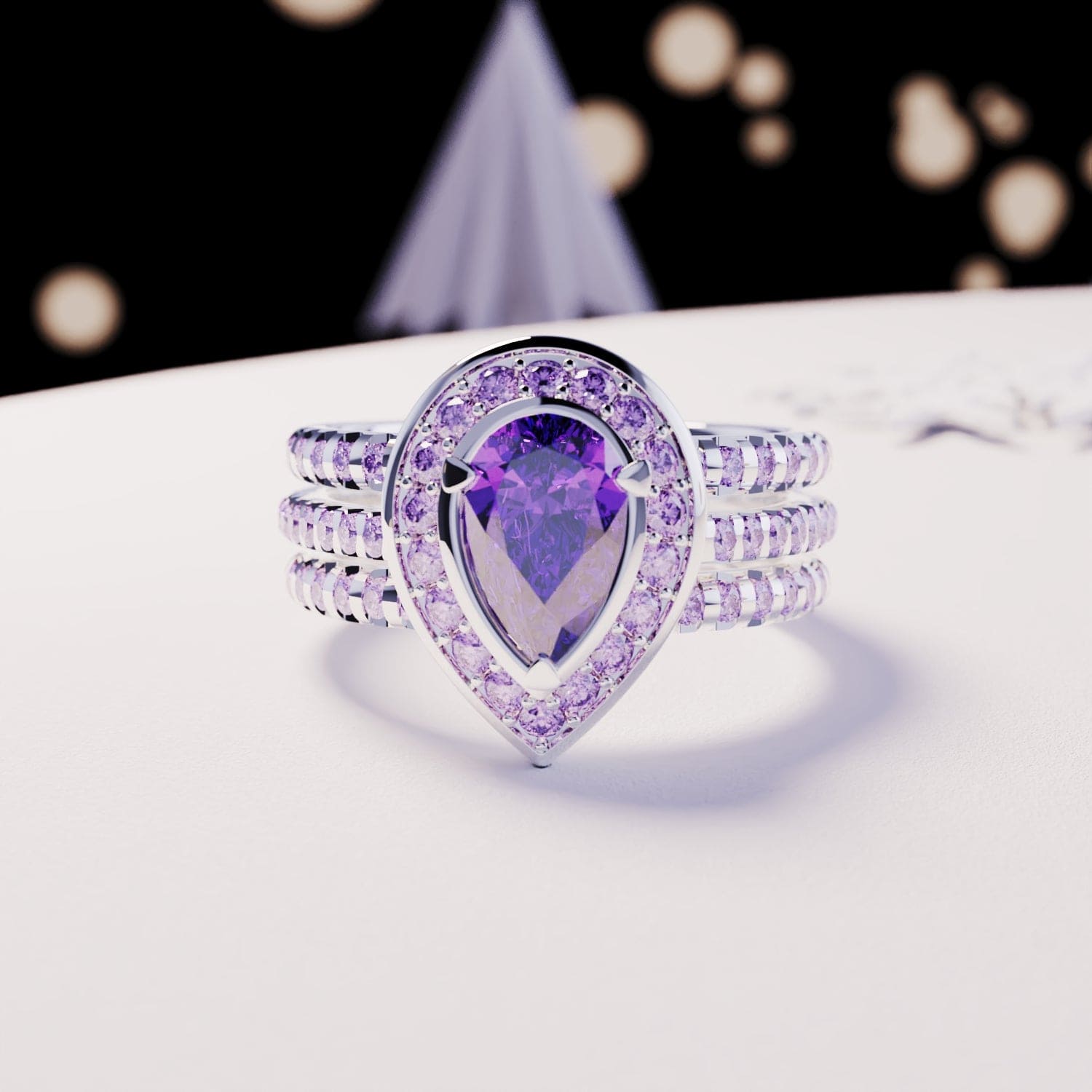 Violet Tear: Bague Améthyste Taille Poire - Argent Sterling S925