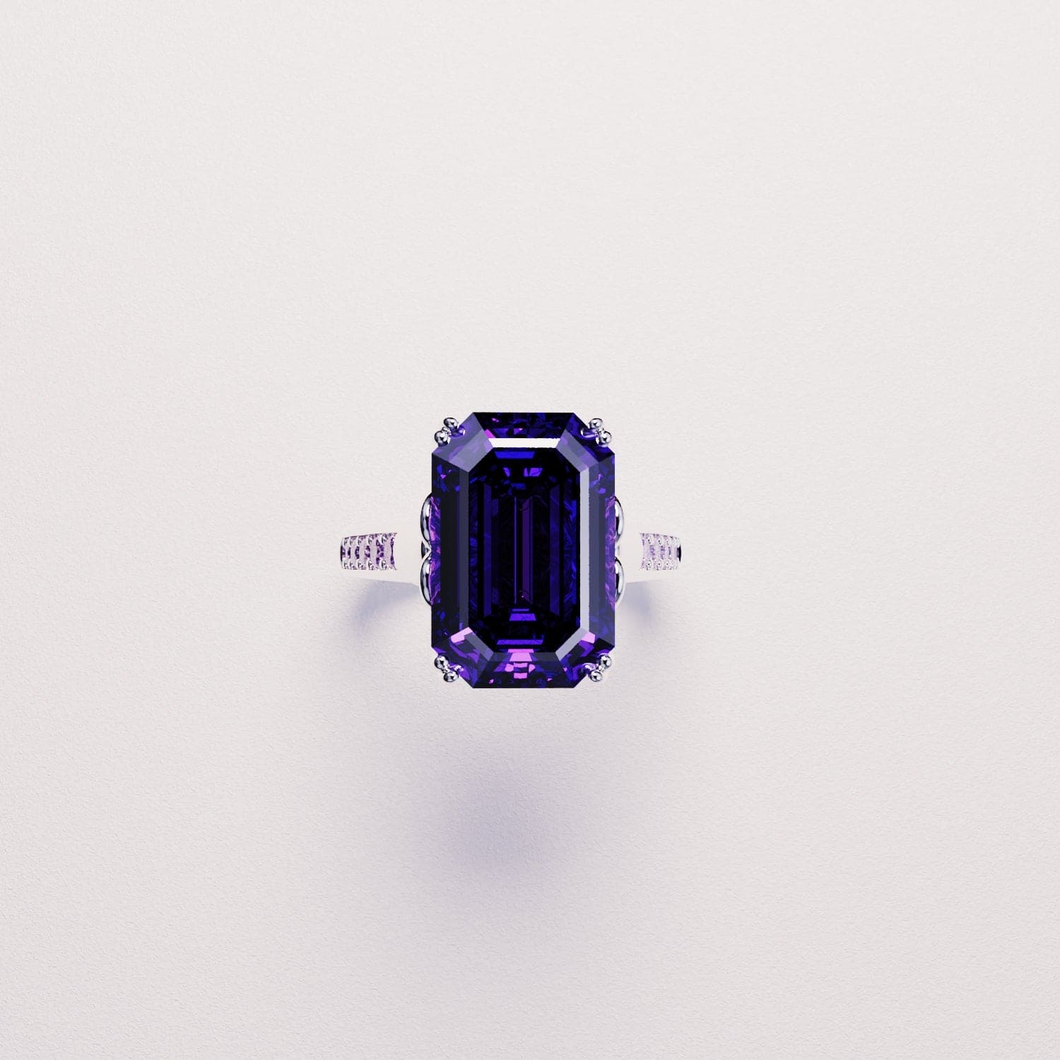 Violet Dream: Bague sculptée taille émeraude - Argent Sterling S925