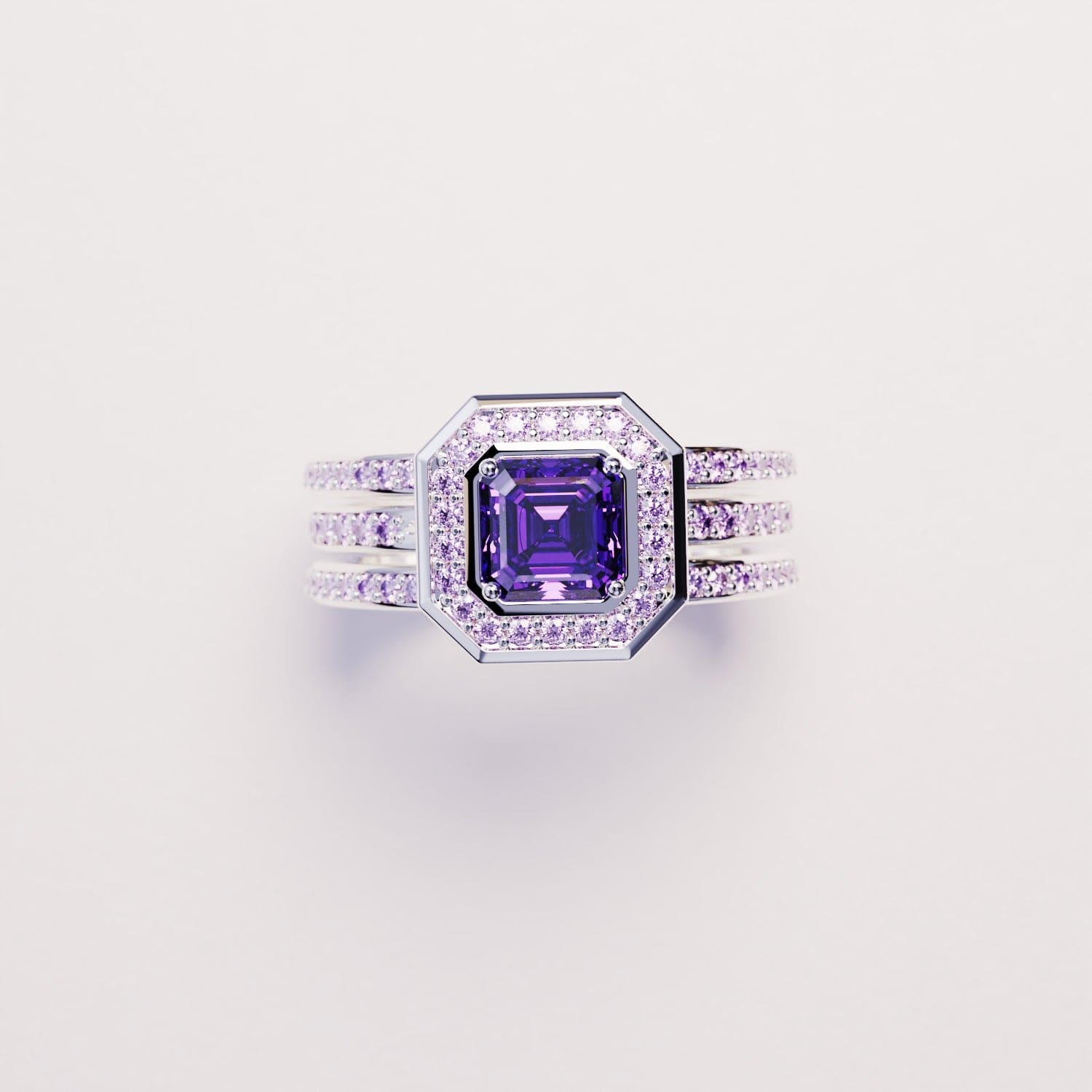 Dévotion : Ensemble de bagues 3en1 améthyste taille émeraude - Argent Sterling S925