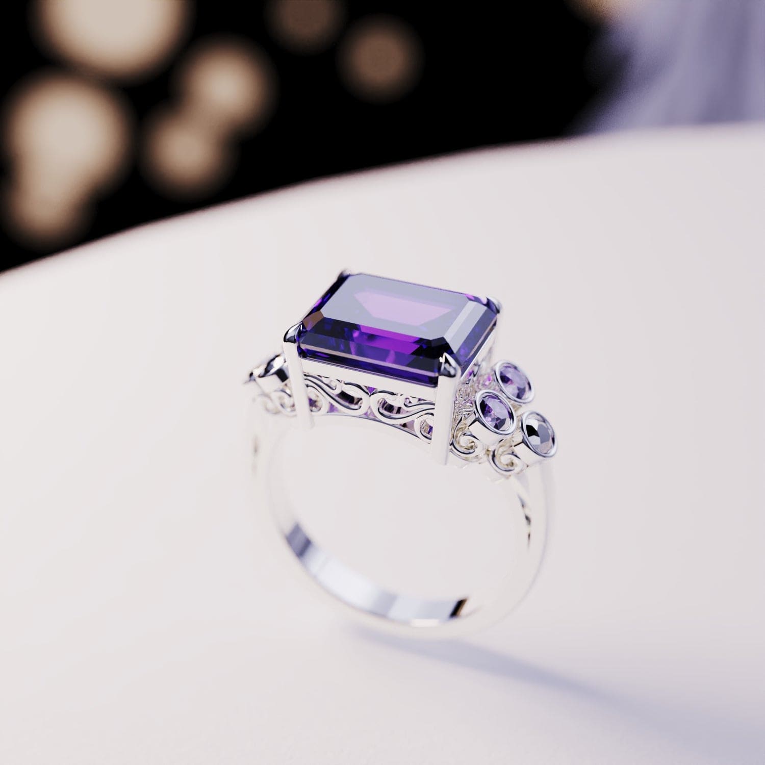 Violet Love : Ensemble de trois bagues taille émeraude - Argent sterling S925