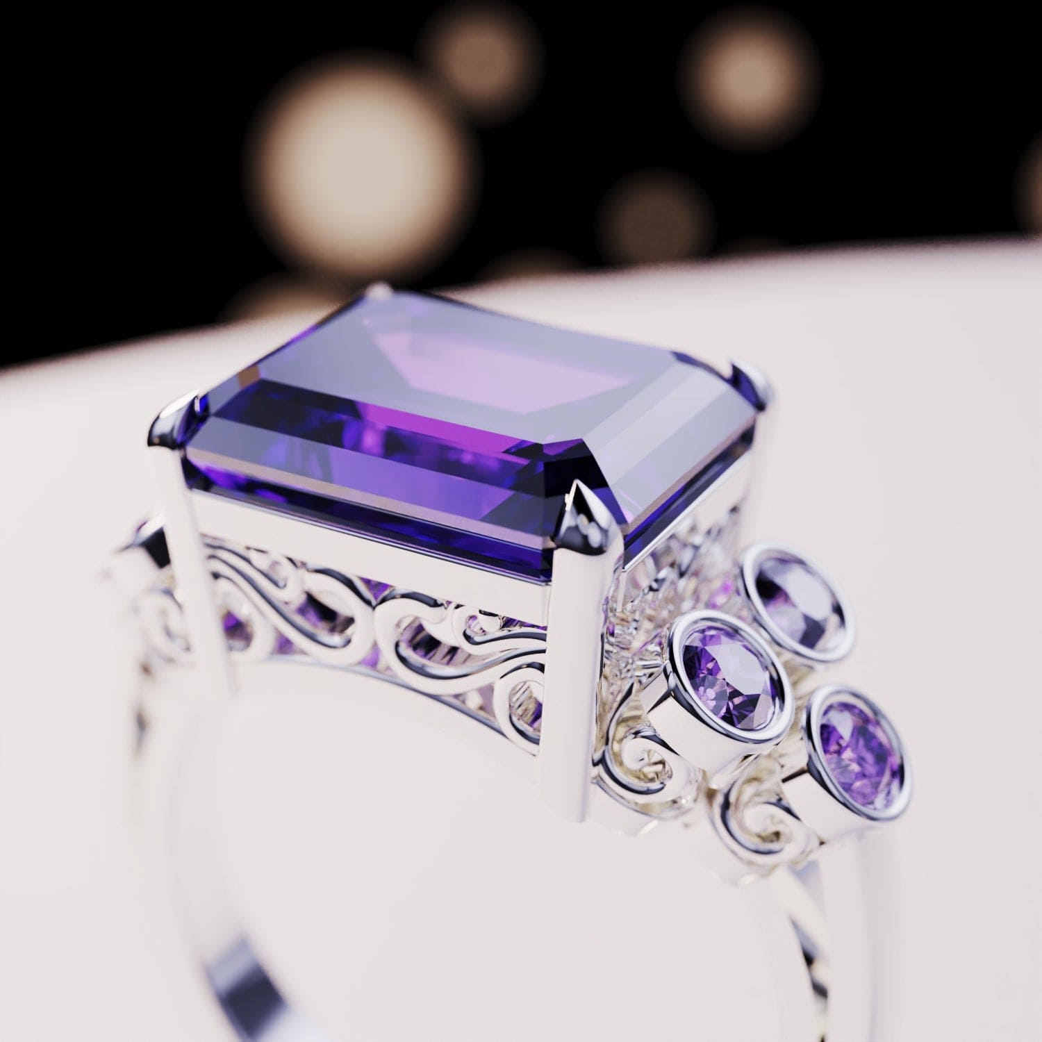 Violet Love : Ensemble de trois bagues taille émeraude - Argent sterling S925