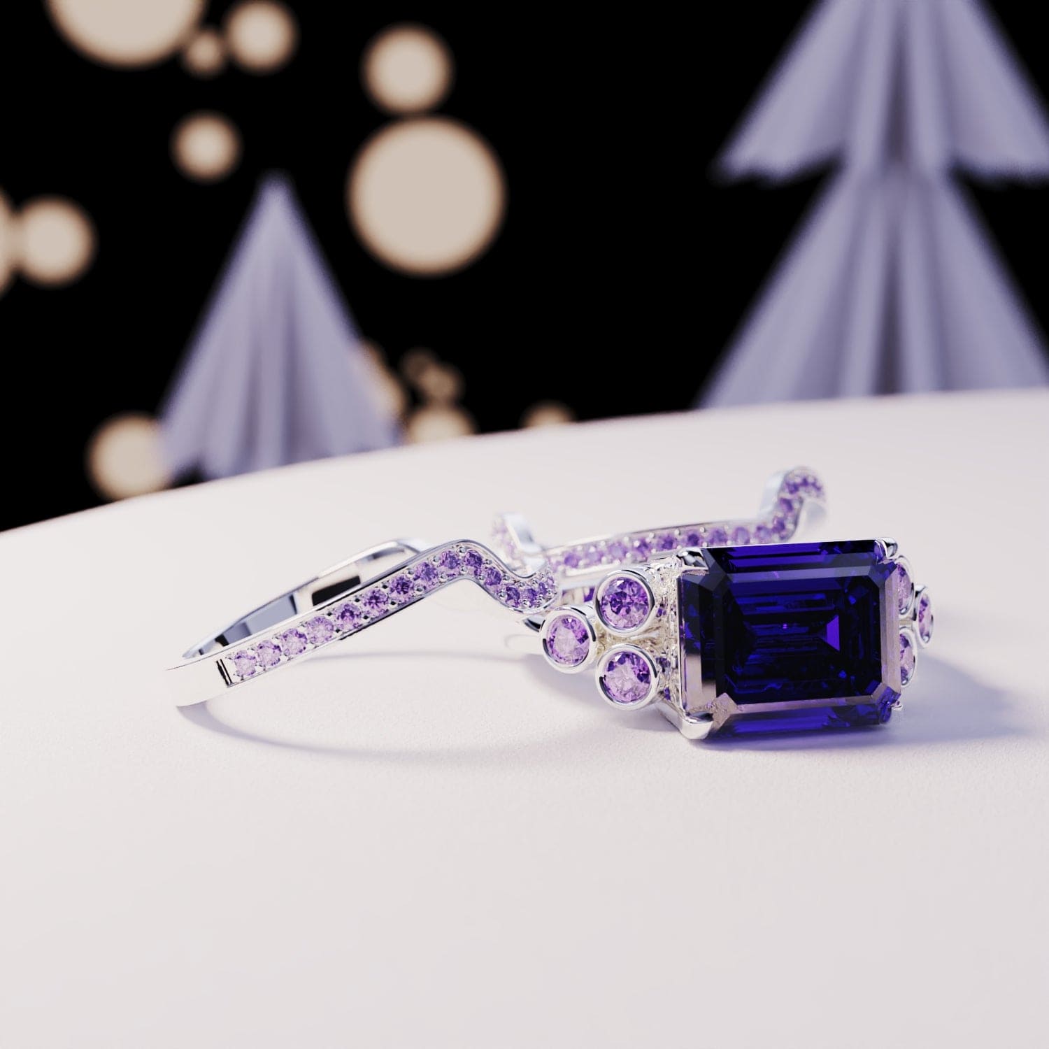 Violet Love : Ensemble de trois bagues taille émeraude - Argent sterling S925