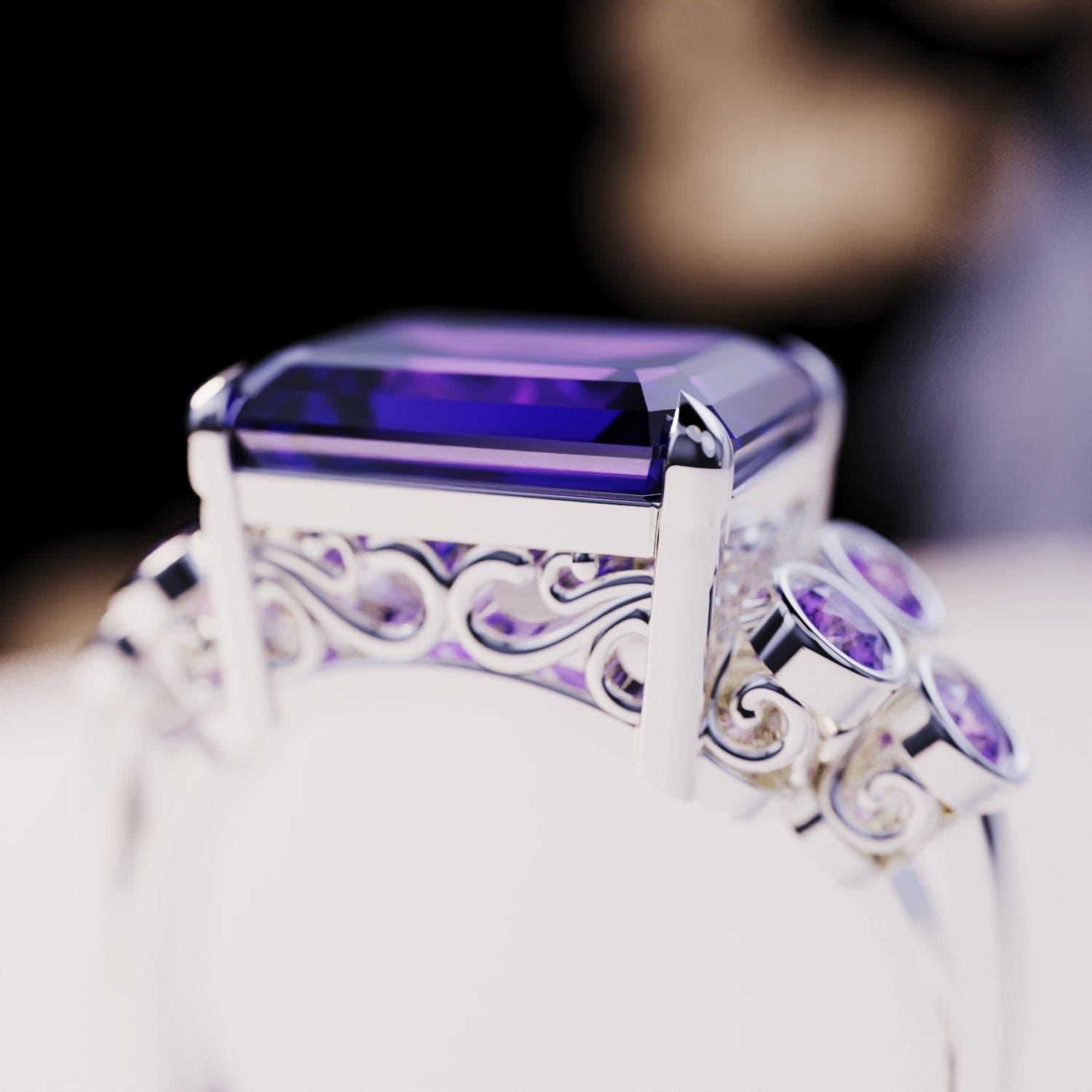 Violet Love : Ensemble de trois bagues taille émeraude - Argent sterling S925