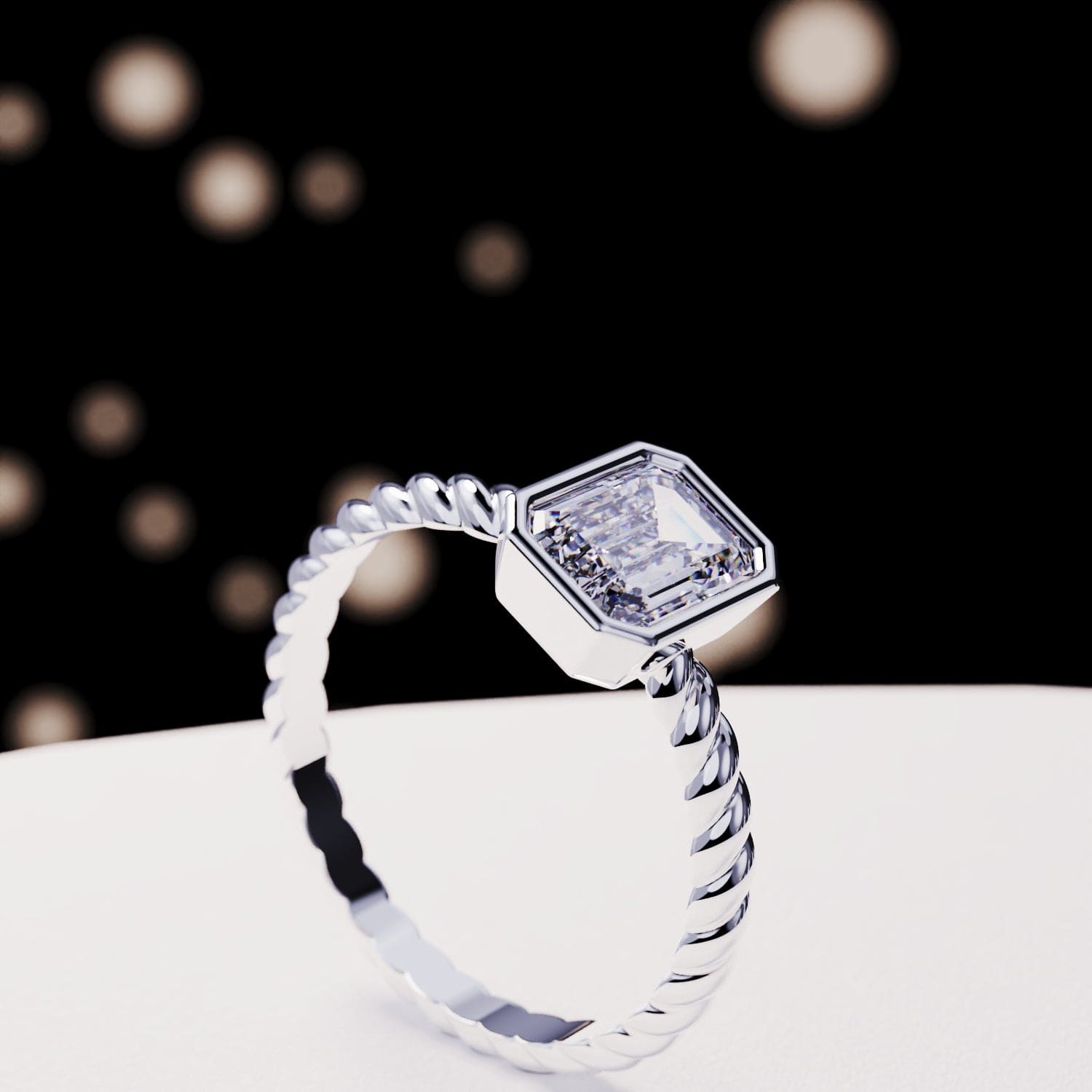 Le Solitaire : Bague Diamant Taille Émeraude - Argent Sterling S925