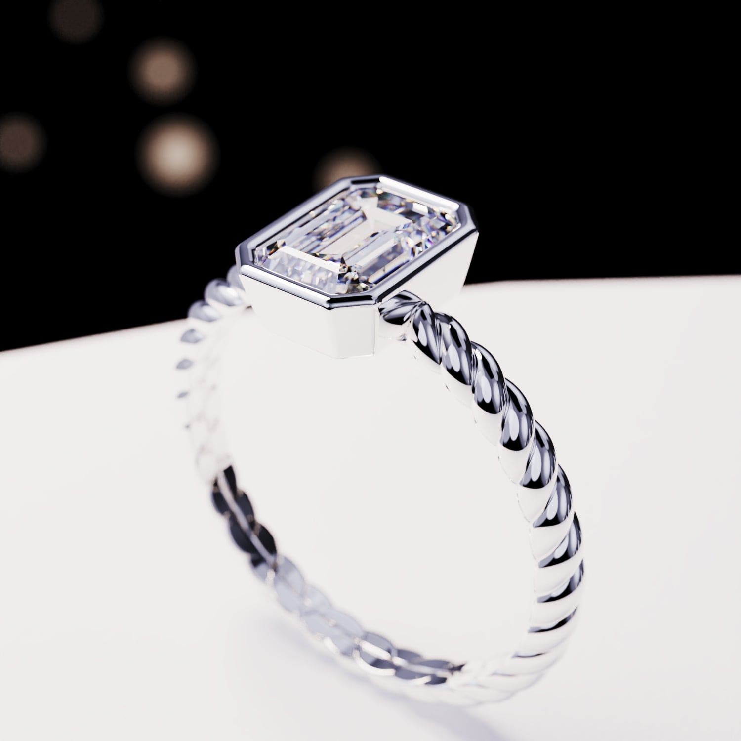 Le Solitaire : Bague Diamant Taille Émeraude - Argent Sterling S925