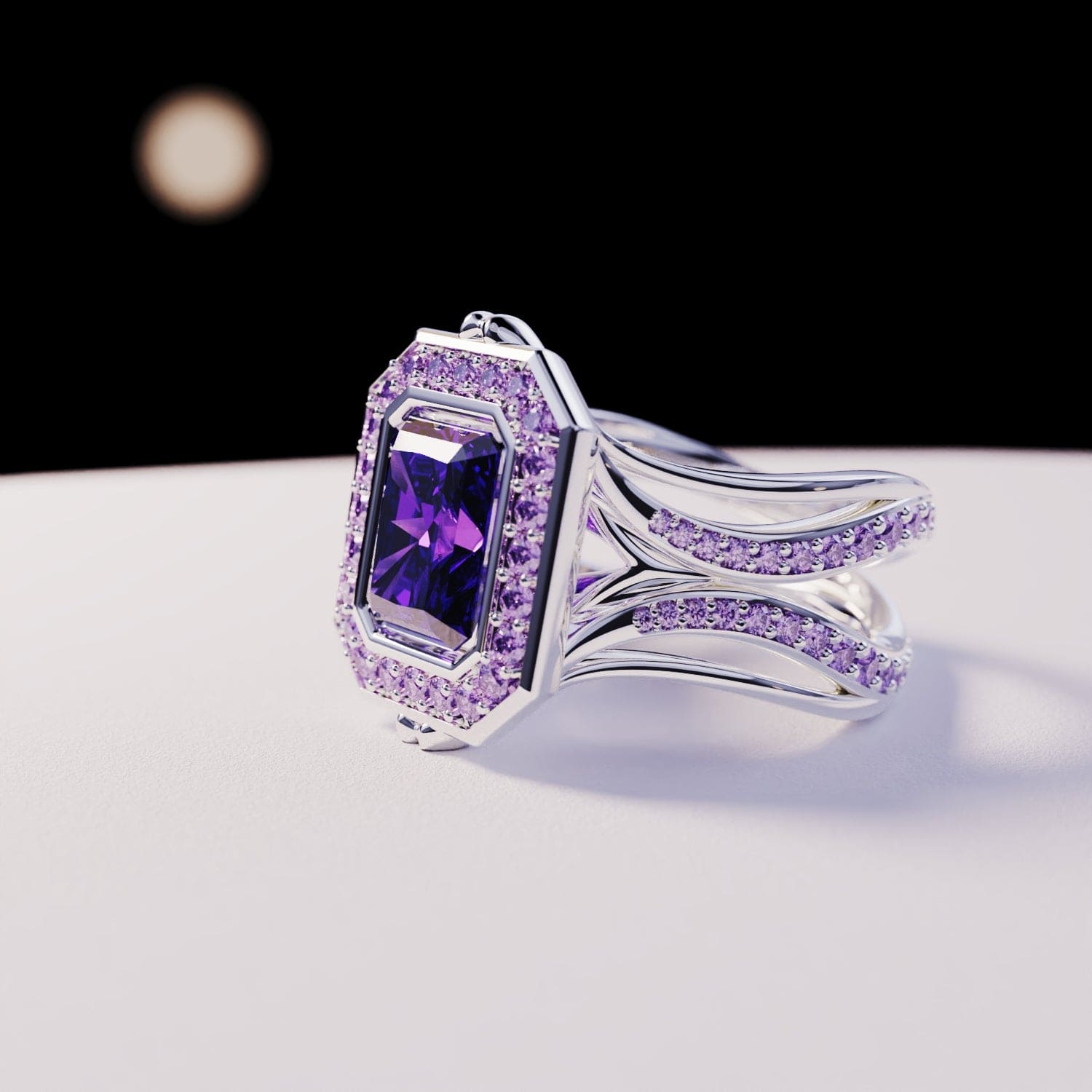 Violet Crown: Emerald Cut Amethyst Ring - S925 Sterling Silver