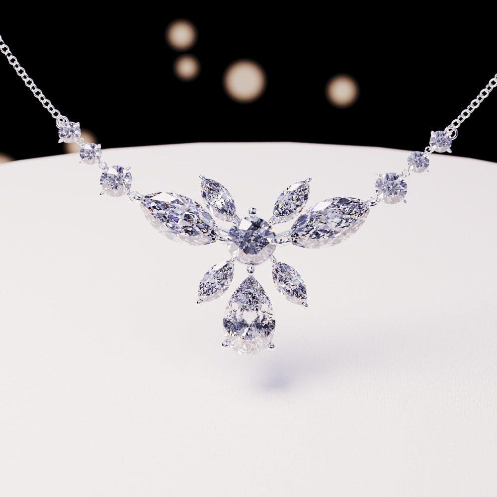 Blossom : Collier Diamants Taille Brillant Floraux - Argent Sterling S925