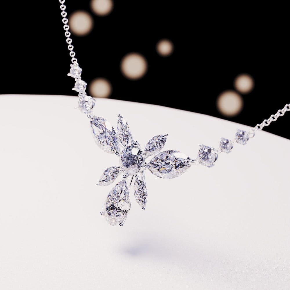 Blossom : Collier Diamants Taille Brillant Floraux - Argent Sterling S925