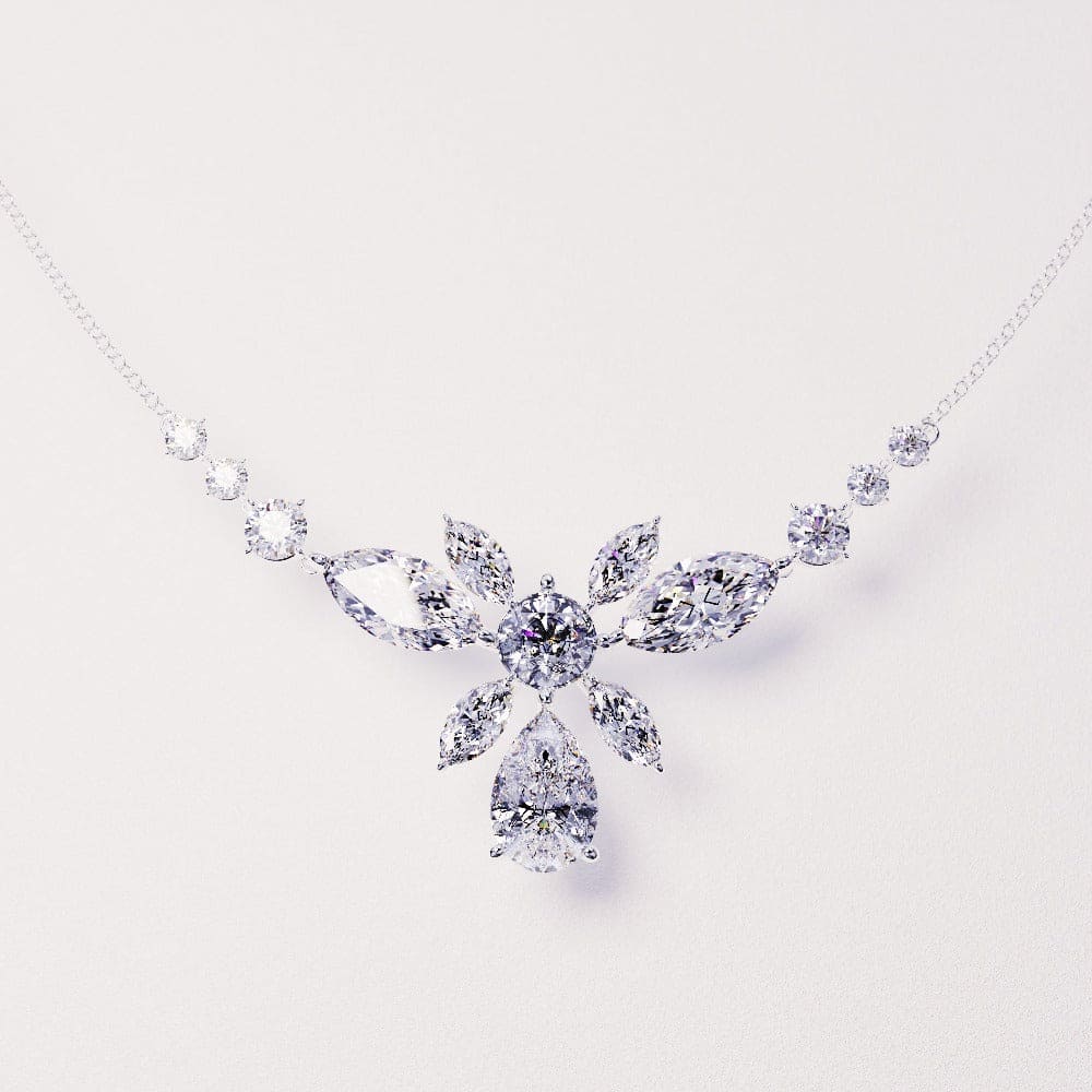 Blossom: Floral Brilliant-Cut Diamonds Necklace - S925 Sterling Silver