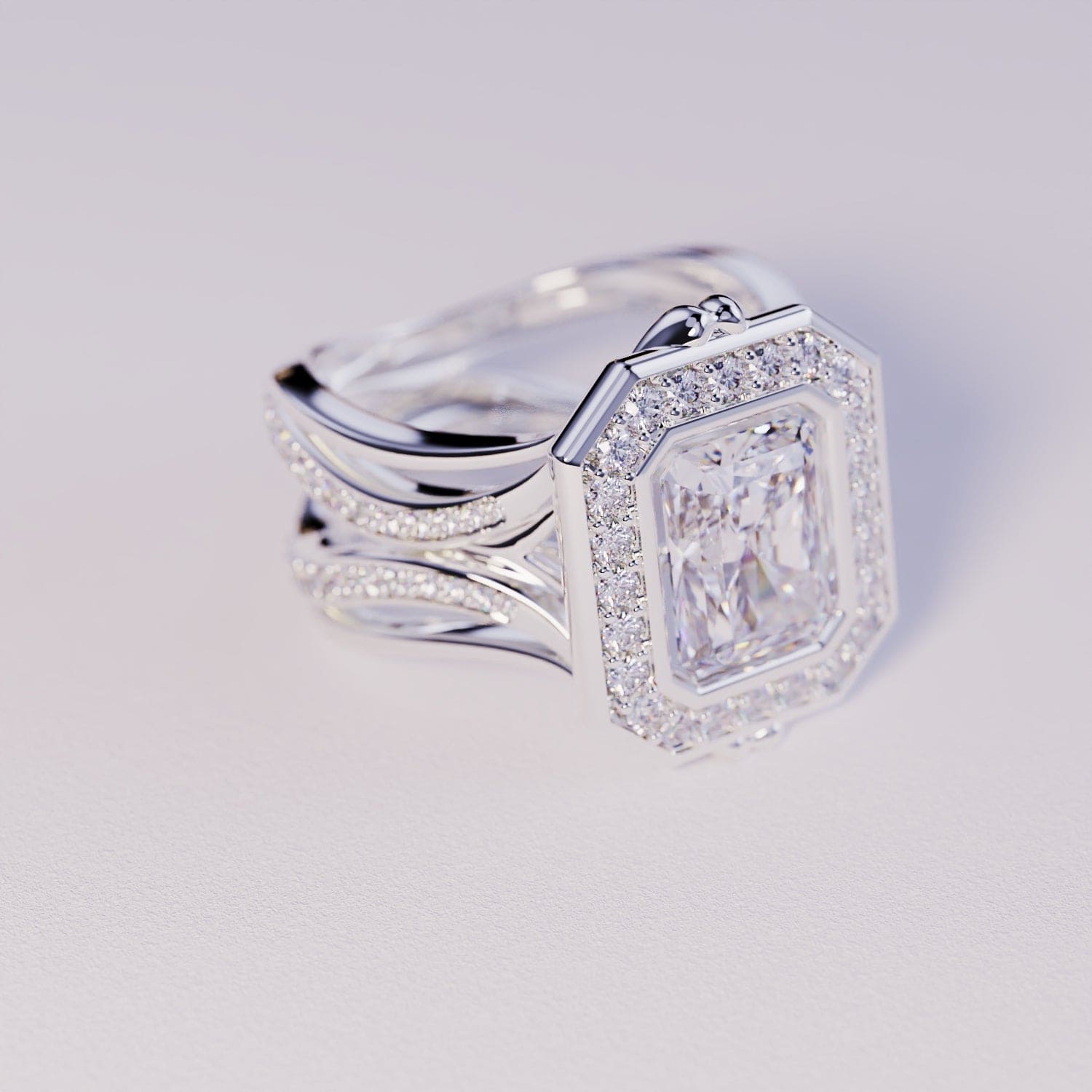 Éclat Élyséen : Bague Diamant Taille Émeraude - Argent Sterling S925